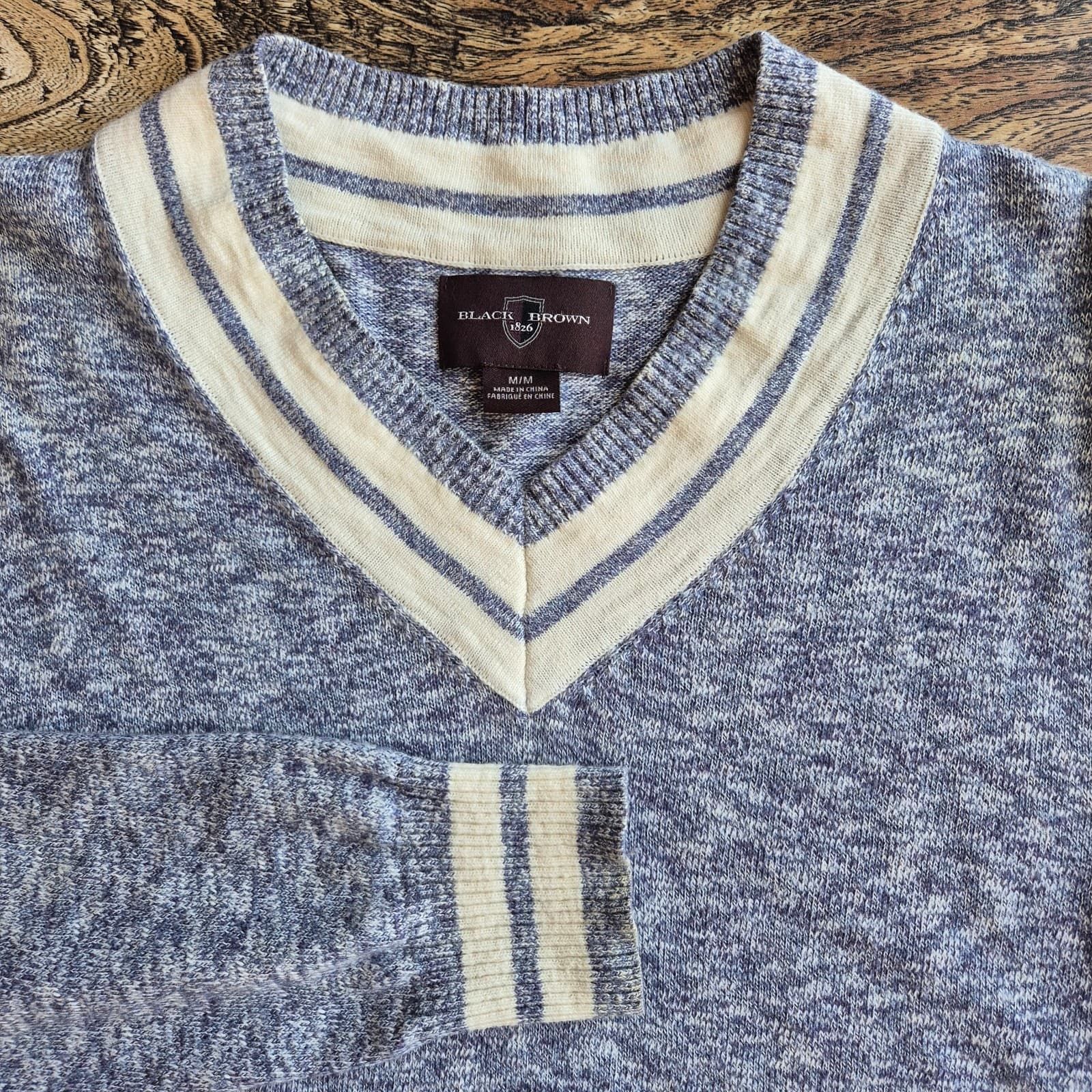 Black Brown 1826 Tennis Sweater V-Neck Blue White Cotton Blend Men's M - Thumbnail 3