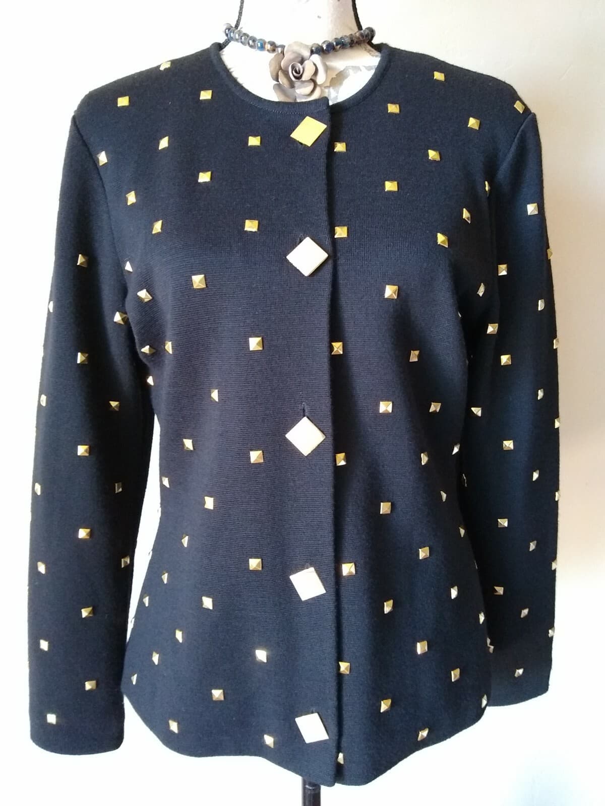 Vintage Outlander Collection Wool Blend Studded Cardigan Jacket Button Black M - Thumbnail 2