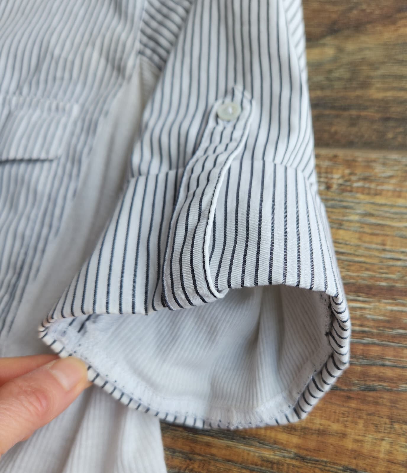James Perse Roll Tab Button-Up Shirt Ribbed Knit Side Panel White Stripe Sz.2/M - Thumbnail 7