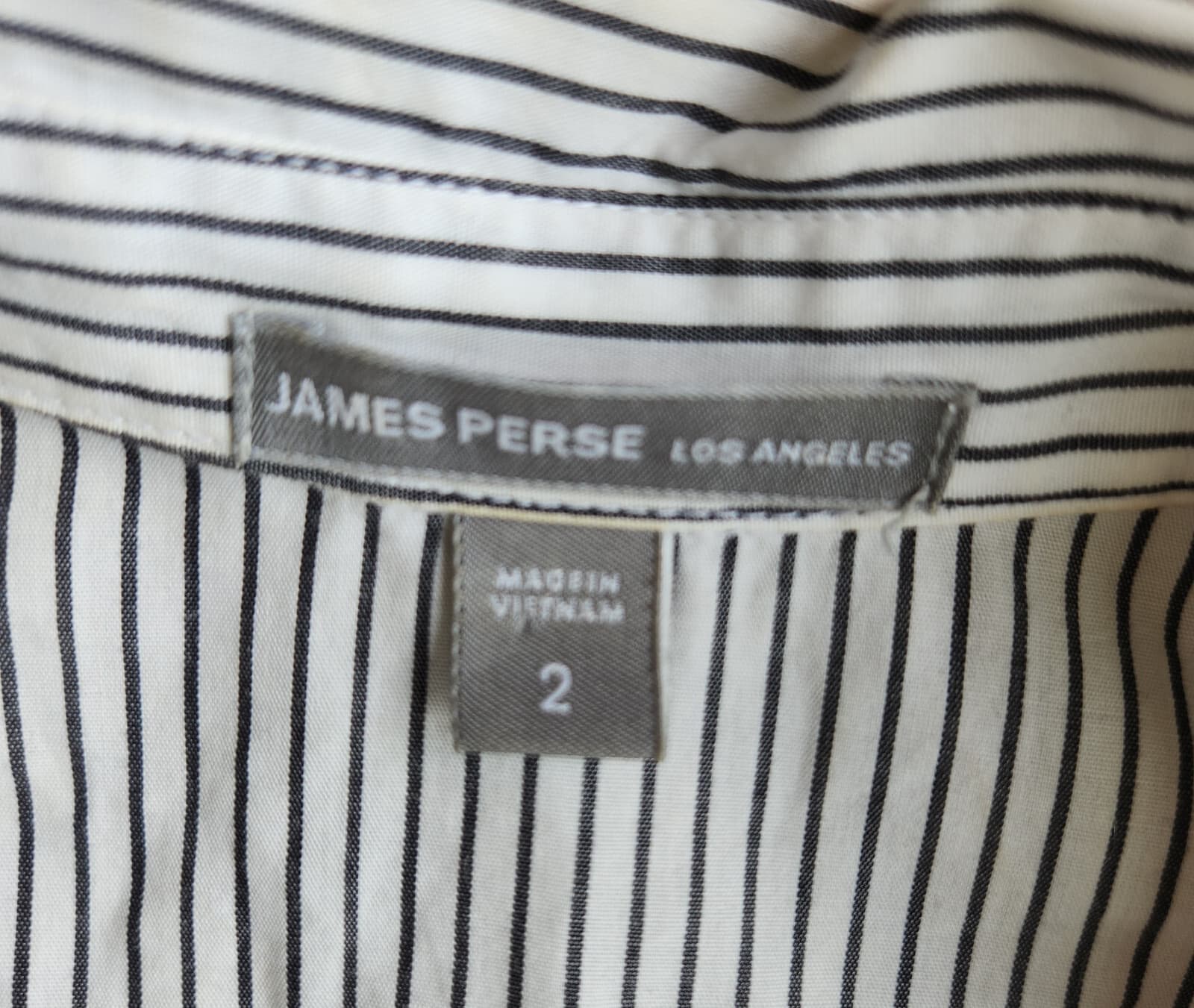 James Perse Roll Tab Button-Up Shirt Ribbed Knit Side Panel White Stripe Sz.2/M - Thumbnail 6