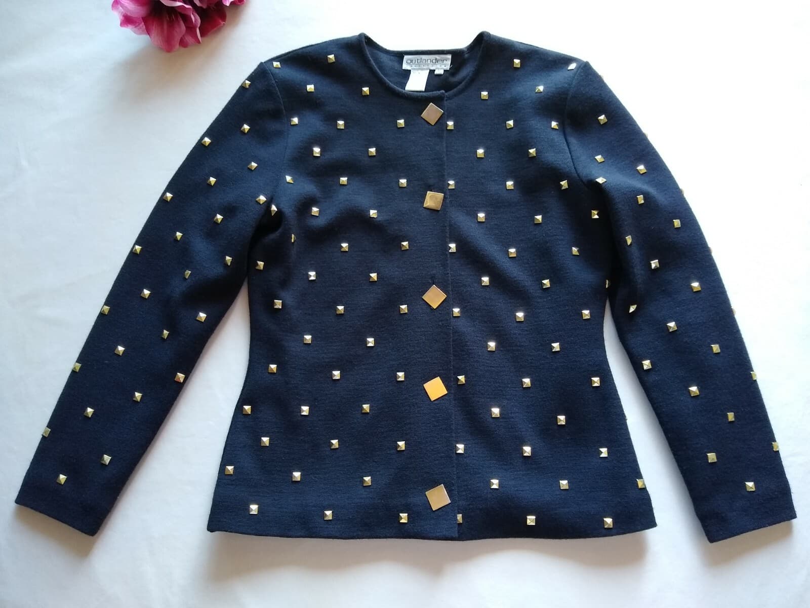 Vintage Outlander Collection Wool Blend Studded Cardigan Jacket Button Black M