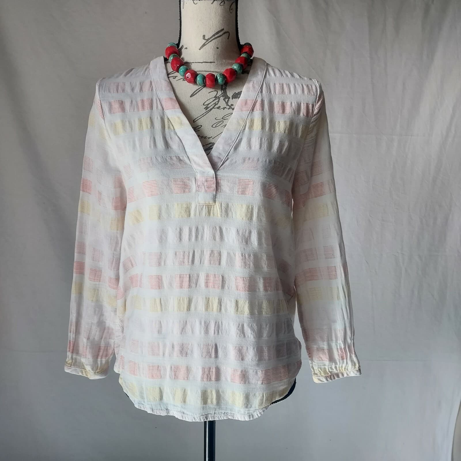 PrAna Indra Popover Top Long Sleeve V-Neck Multicolor Organic Cotton Blend Sz.XS - Thumbnail 4