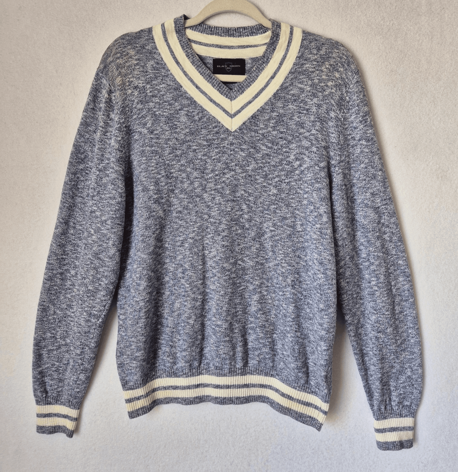 Black Brown 1826 Tennis Sweater V-Neck Blue White Cotton Blend Men's M - Thumbnail 2