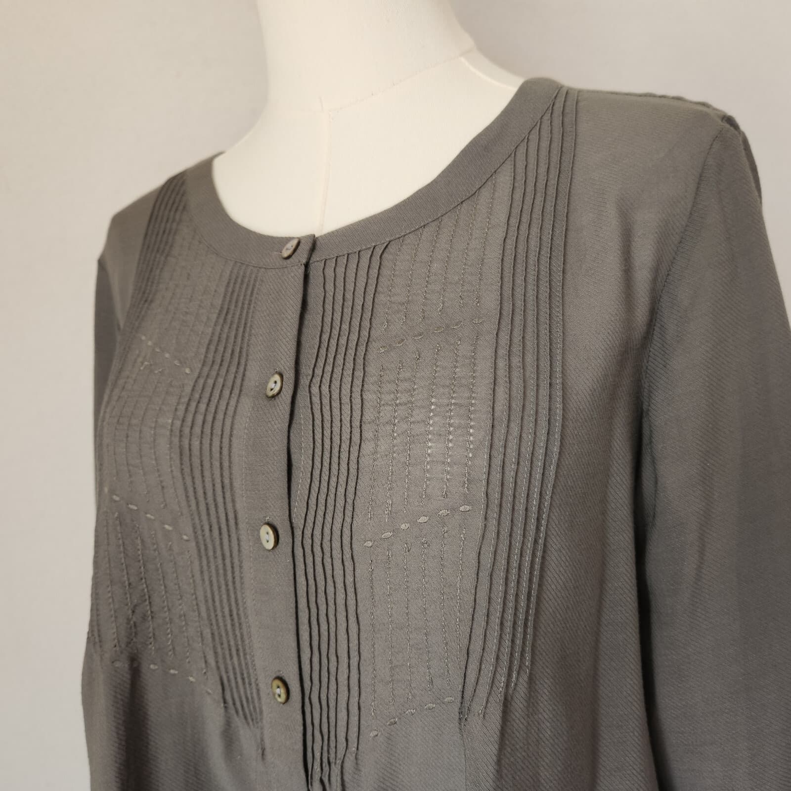 J.Jill Cotton Wool Pintuck Tunic Blouse Button-Front Long Sleeve Grey Women's M - Thumbnail 3