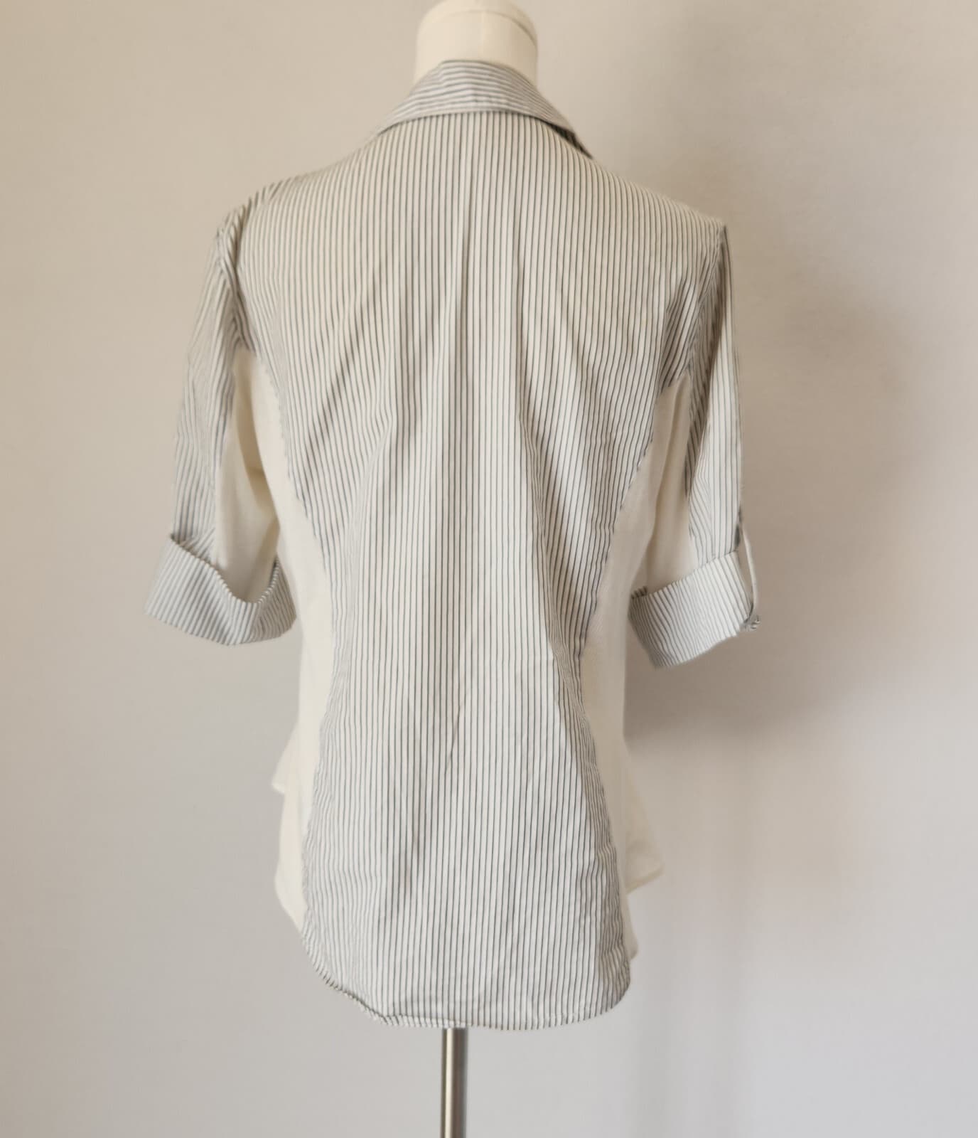 James Perse Roll Tab Button-Up Shirt Ribbed Knit Side Panel White Stripe Sz.2/M - Thumbnail 5