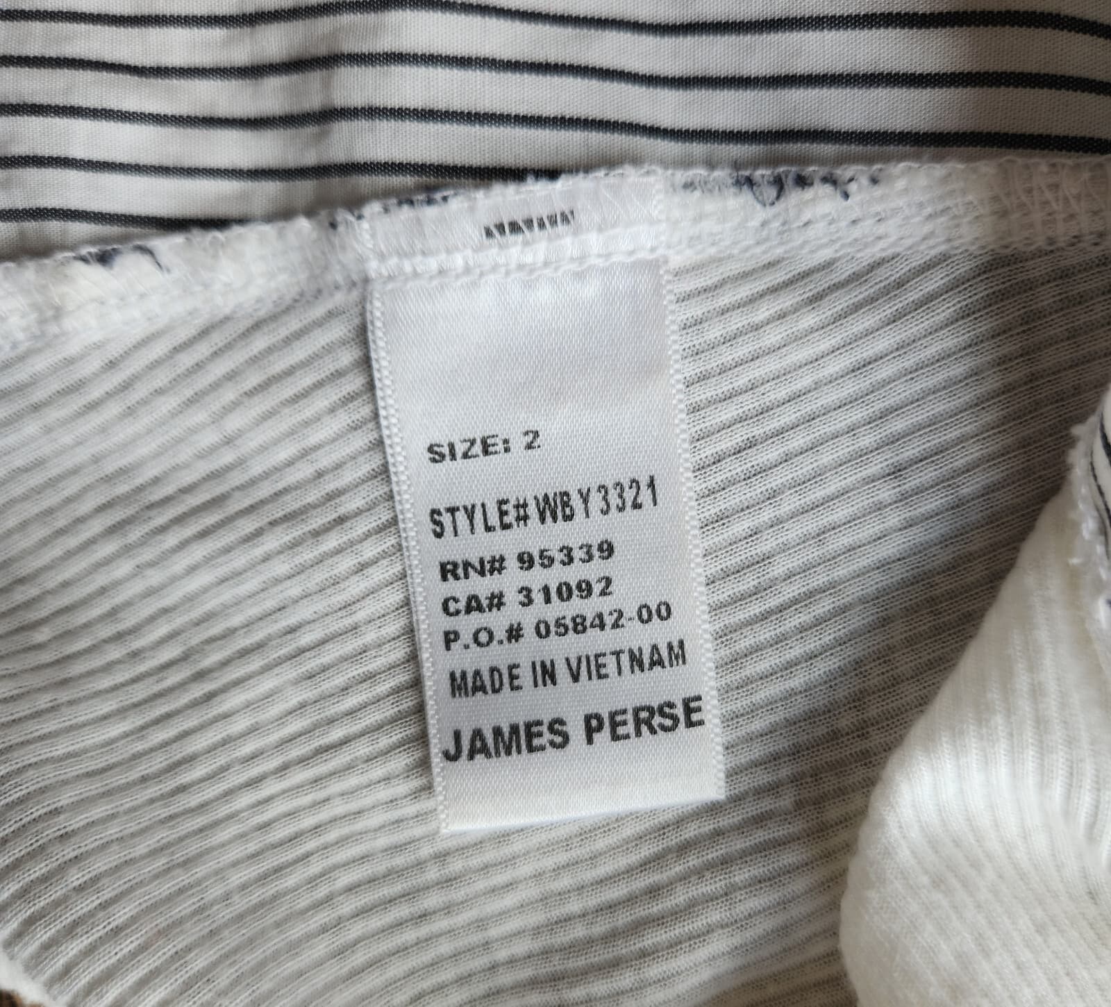 James Perse Roll Tab Button-Up Shirt Ribbed Knit Side Panel White Stripe Sz.2/M - Thumbnail 8