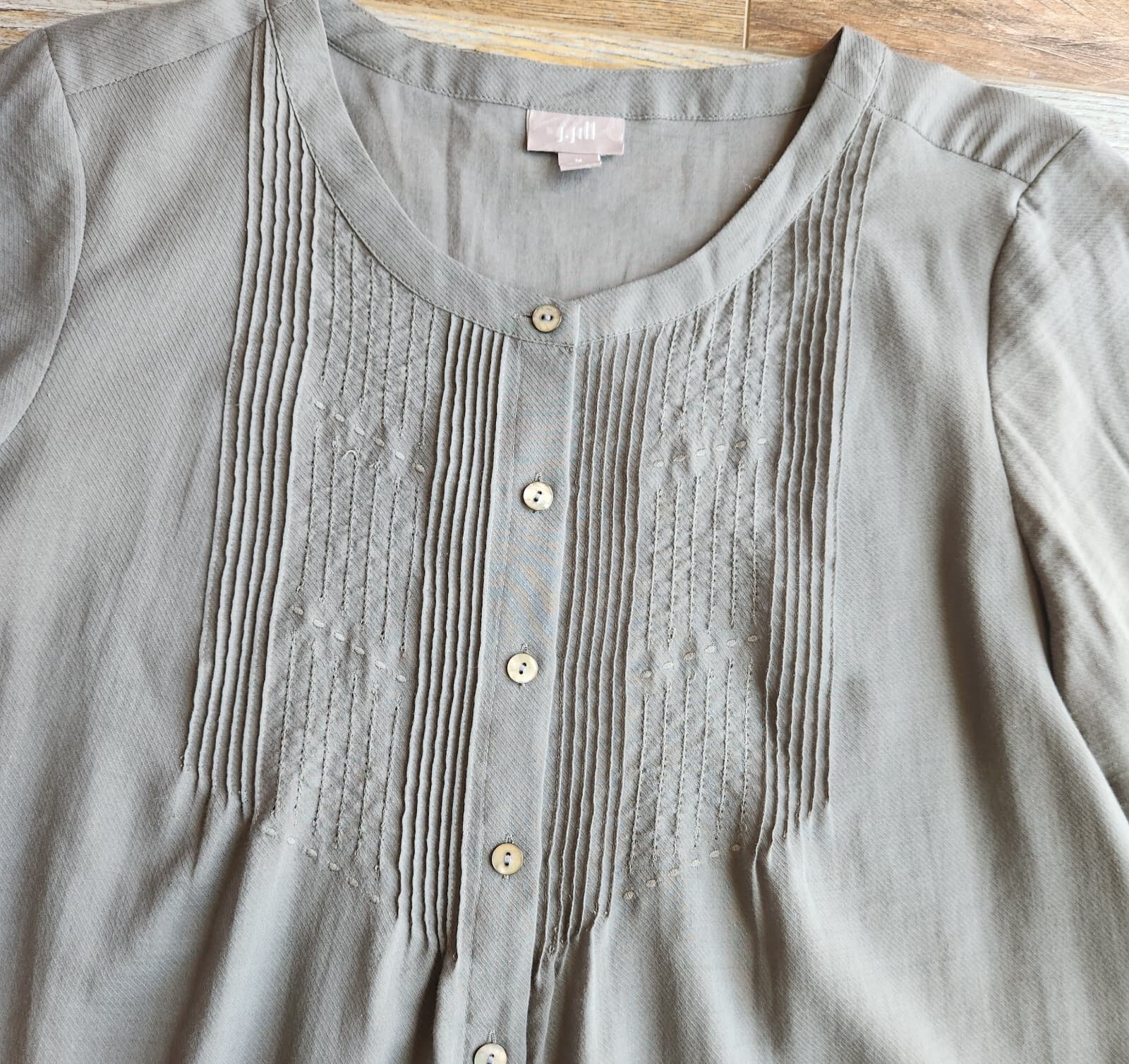 J.Jill Cotton Wool Pintuck Tunic Blouse Button-Front Long Sleeve Grey Women's M - Thumbnail 7