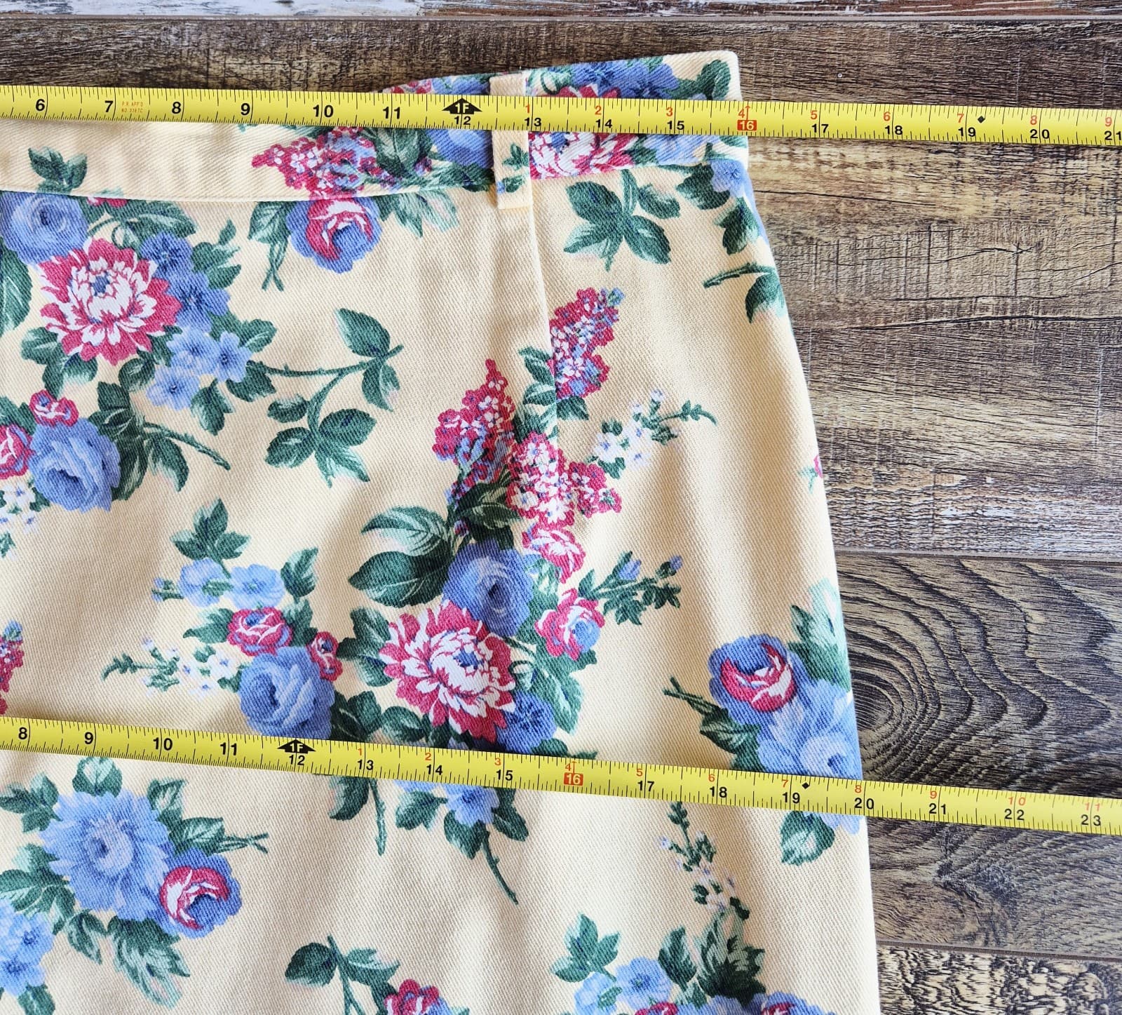 Vintage Willowbend Made in USA Twill Floral Midi Pencil Skirt Yellow Women's 12 - Thumbnail 9