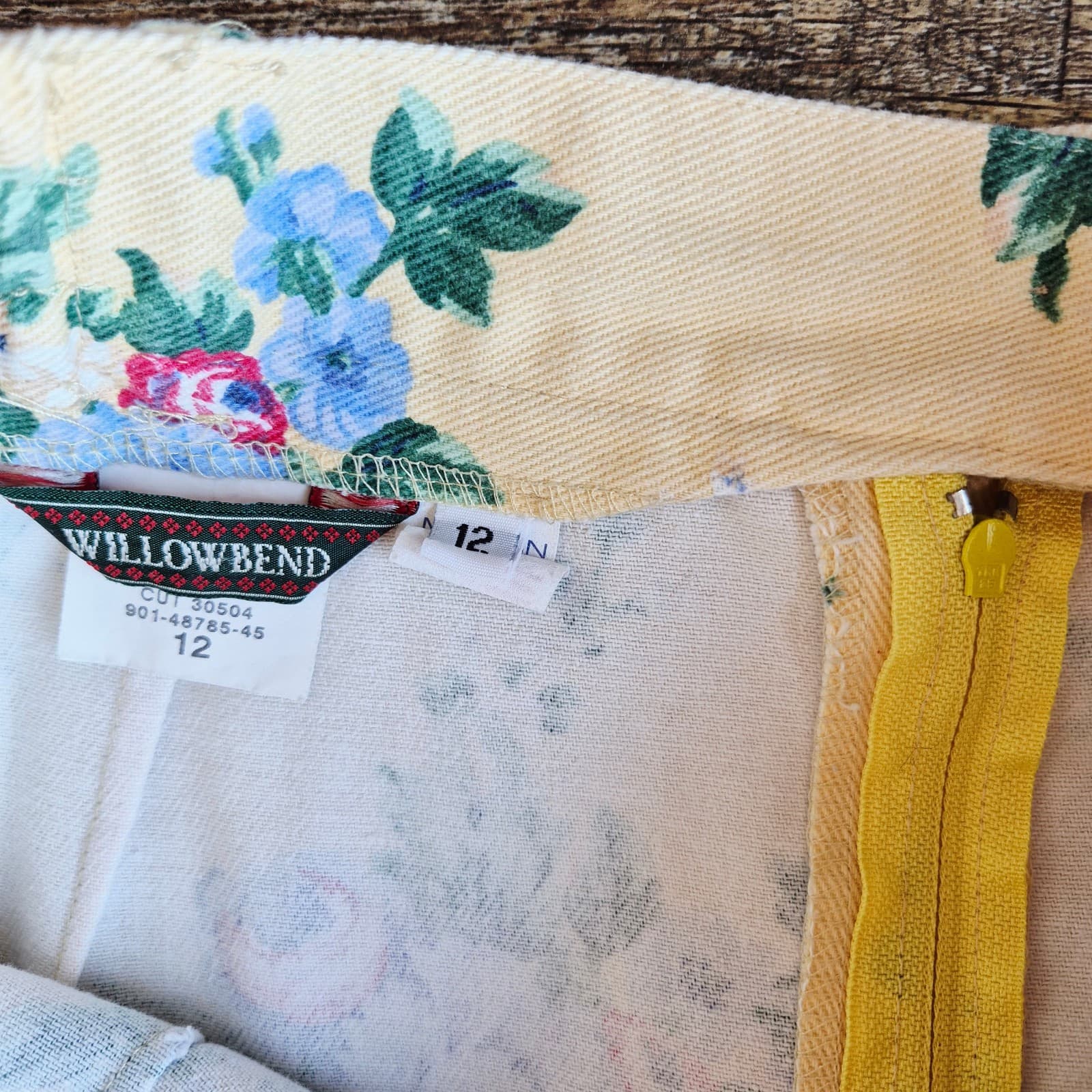 Vintage Willowbend Made in USA Twill Floral Midi Pencil Skirt Yellow Women's 12 - Thumbnail 5