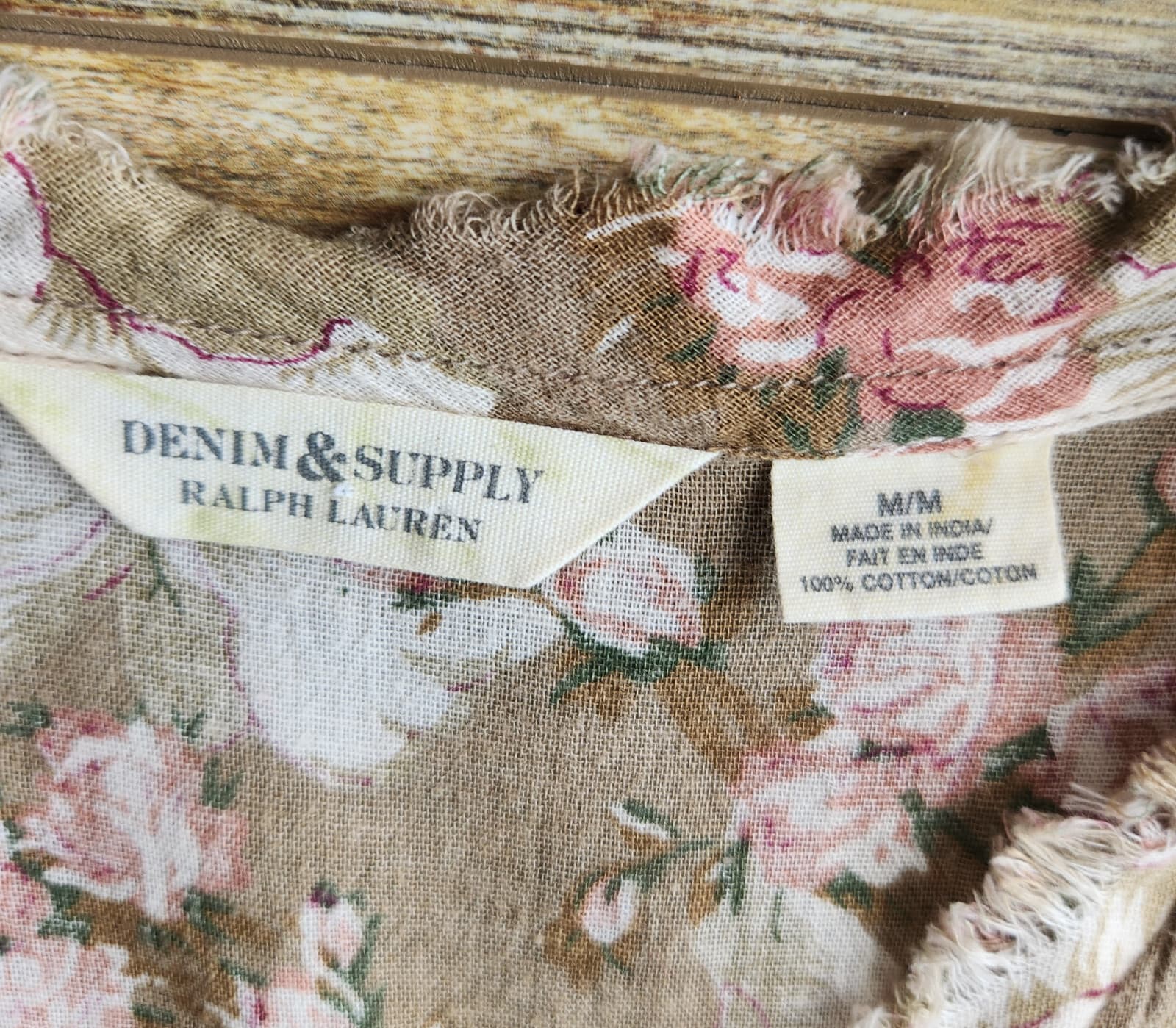 Denim & Supply Ralph Lauren Floral Ruffle Lace-Up Boho Top Puff Sleeve Brown M - Thumbnail 10