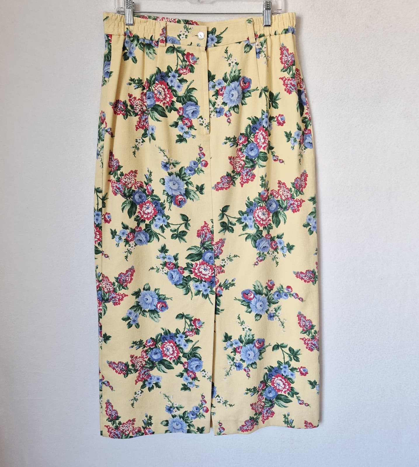 Vintage Willowbend Made in USA Twill Floral Midi Pencil Skirt Yellow Women's 12 - Thumbnail 3