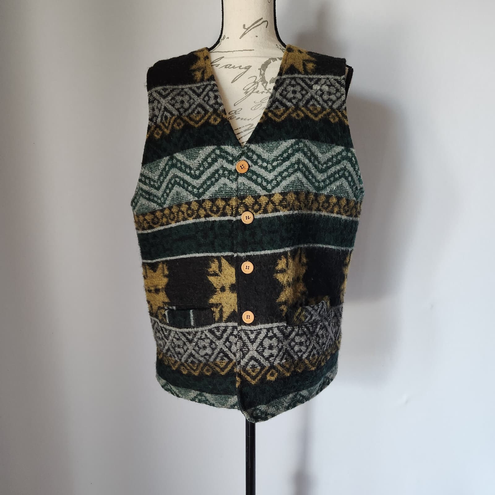 Vintage Speed Limit MPH Holiday Wool Blend Quilted Lined Vest Button Pocket Sz.M - Thumbnail 2