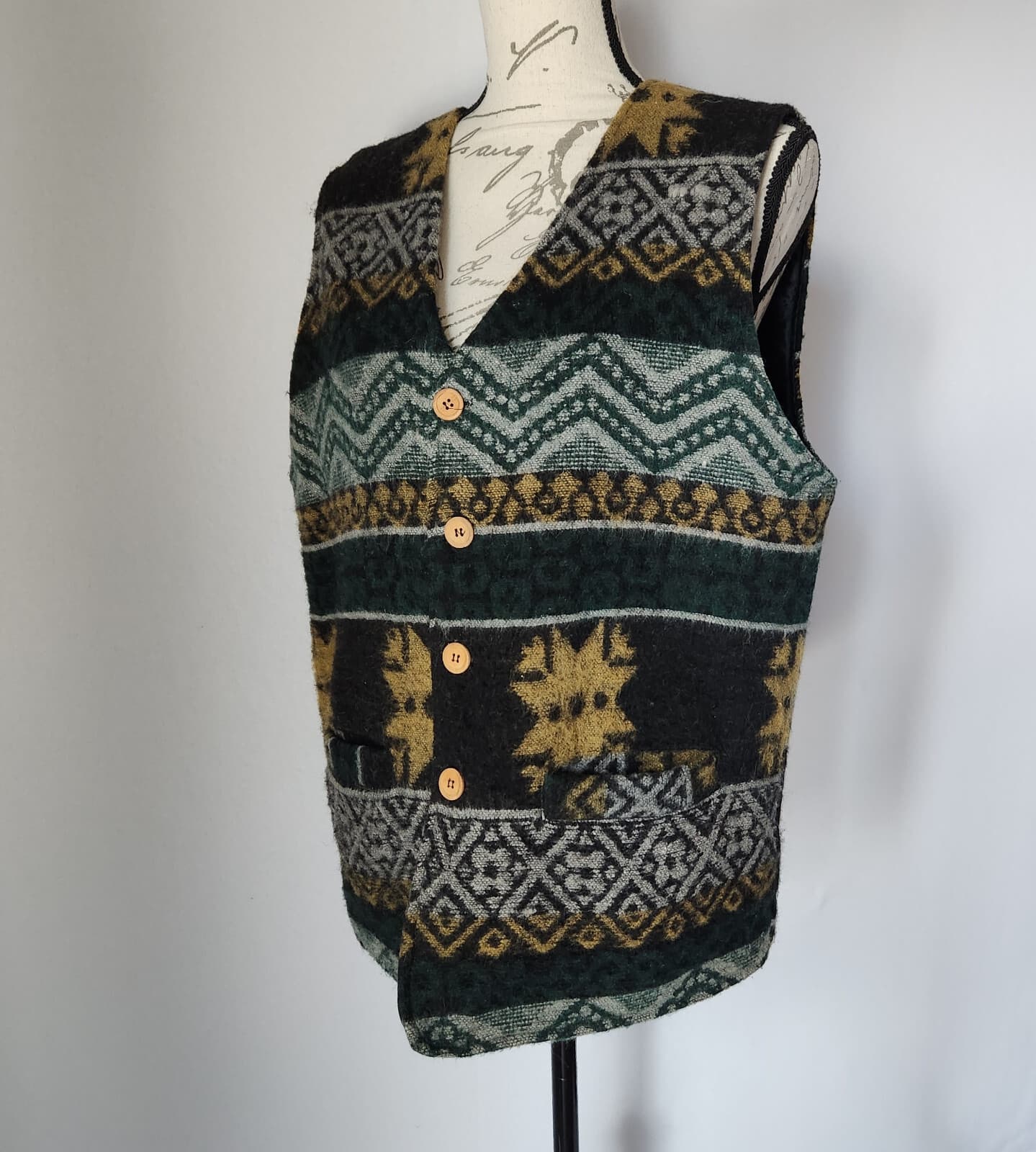 Vintage Speed Limit MPH Holiday Wool Blend Quilted Lined Vest Button Pocket Sz.M - Thumbnail 3
