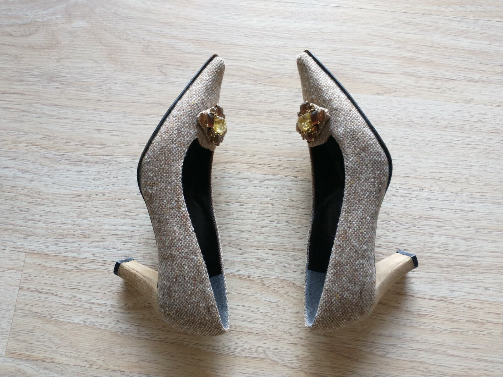 STUART WEITZMAN Tan Tweed Bejeweled Pumps Evening Shoes Embellished Women US5M - Thumbnail 5