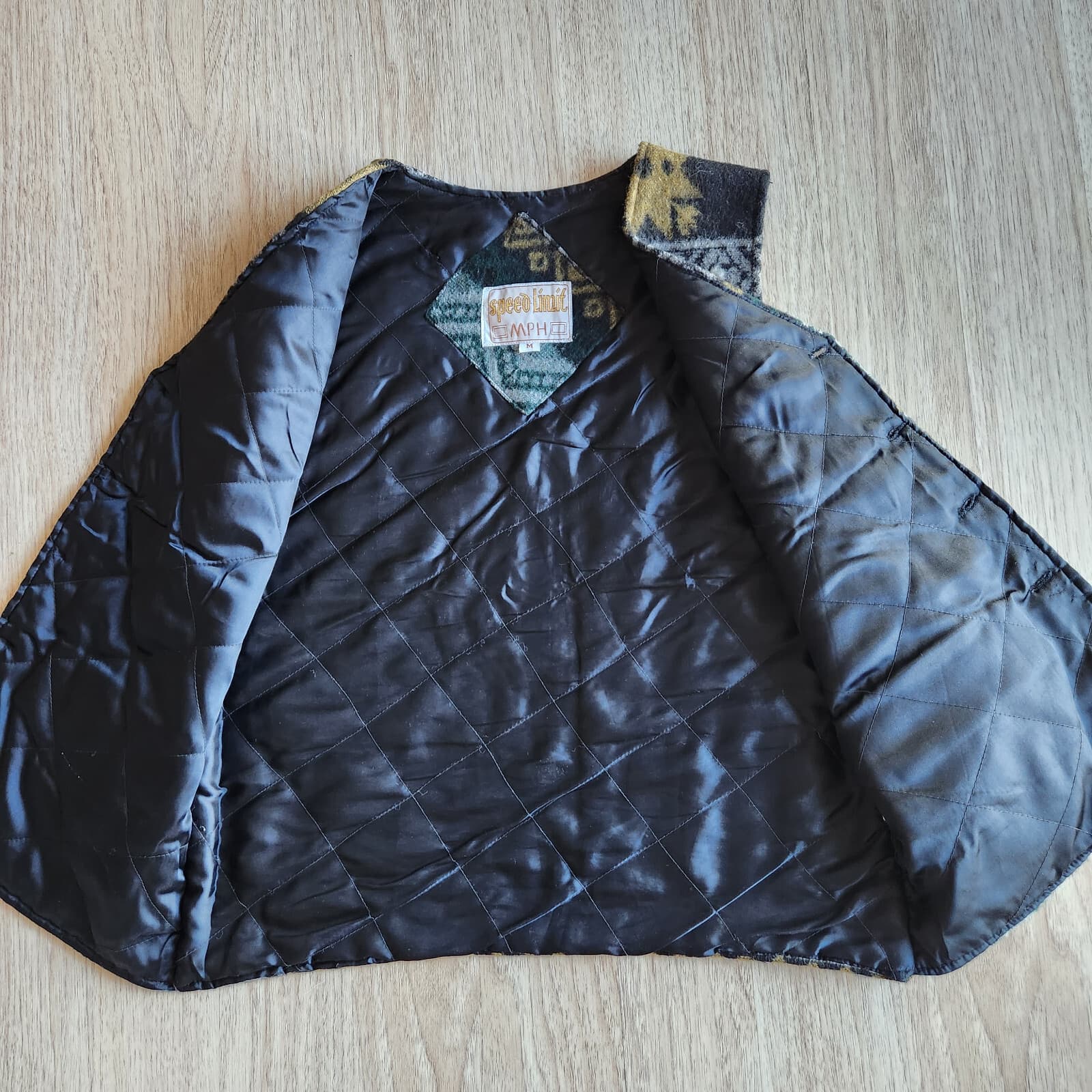 Vintage Speed Limit MPH Holiday Wool Blend Quilted Lined Vest Button Pocket Sz.M - Thumbnail 6