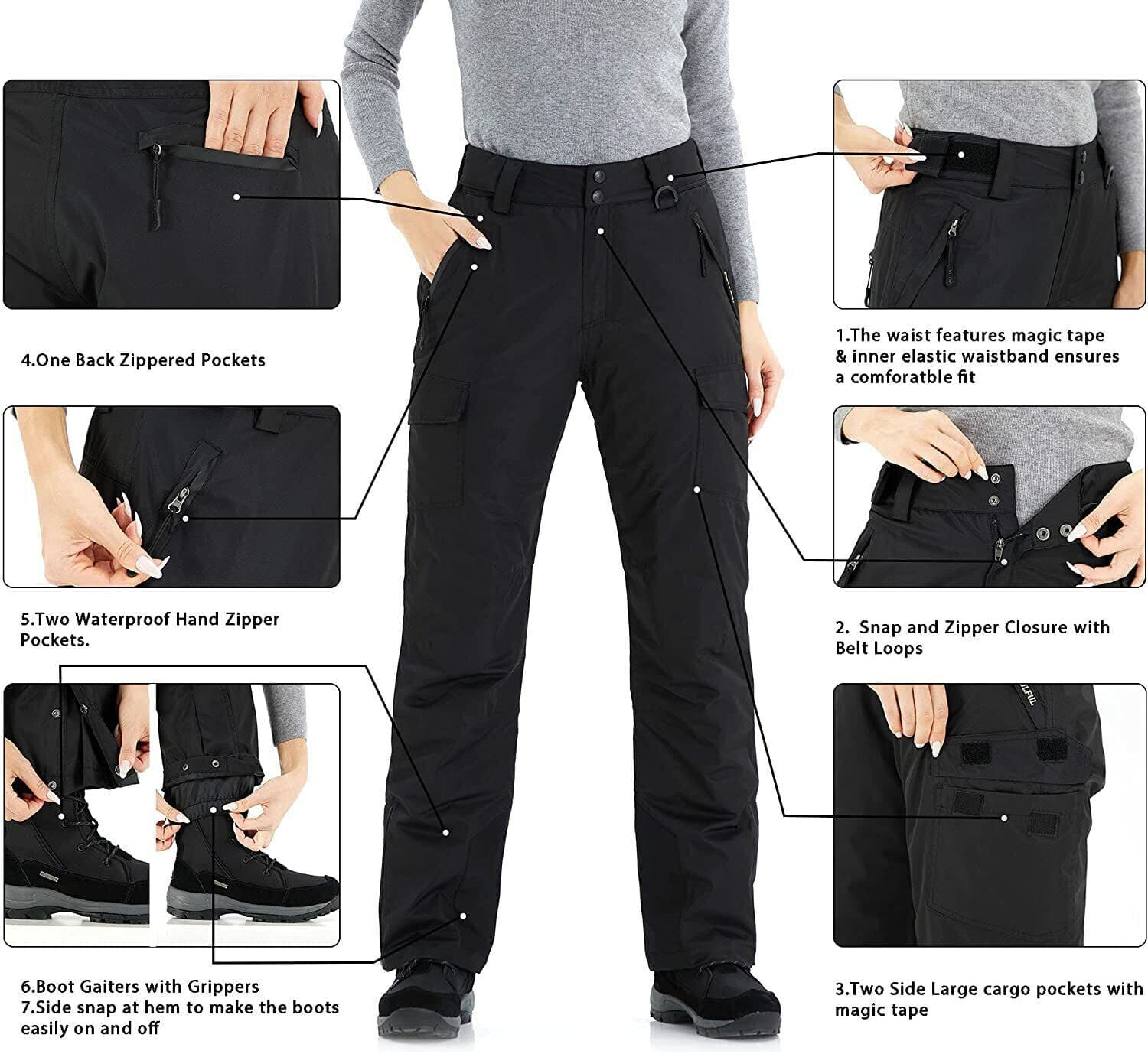 NWT WULFUL Snowboard Ski Pants Insulated Waterproof Cargo Pocket Black Women L - Thumbnail 3
