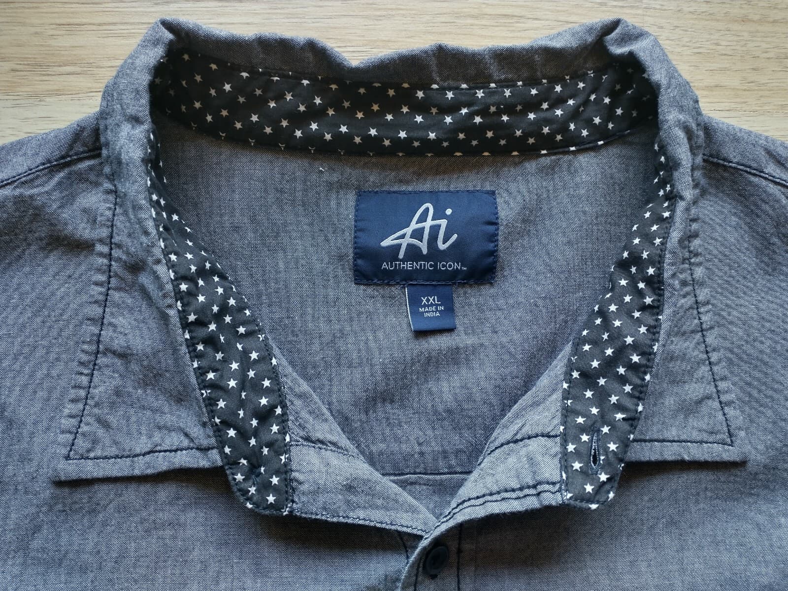 Authentic Icon Men Cotton Chambray Shirt Long Sleeve Graphic Blue Sz.XXL - Thumbnail 5