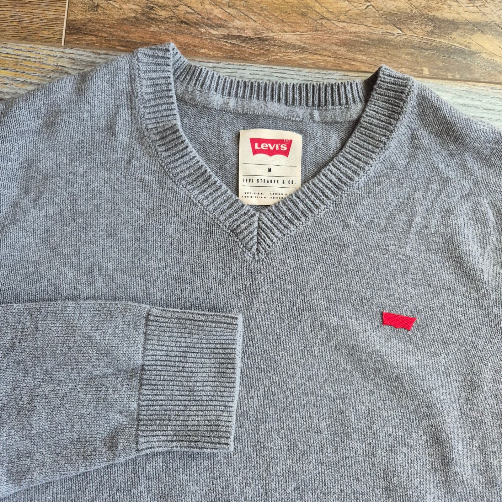 Levi's Housemark Cotton Wool V-Neck Sweater Pullover Long Sleeve Grey Men's M - Thumbnail 4