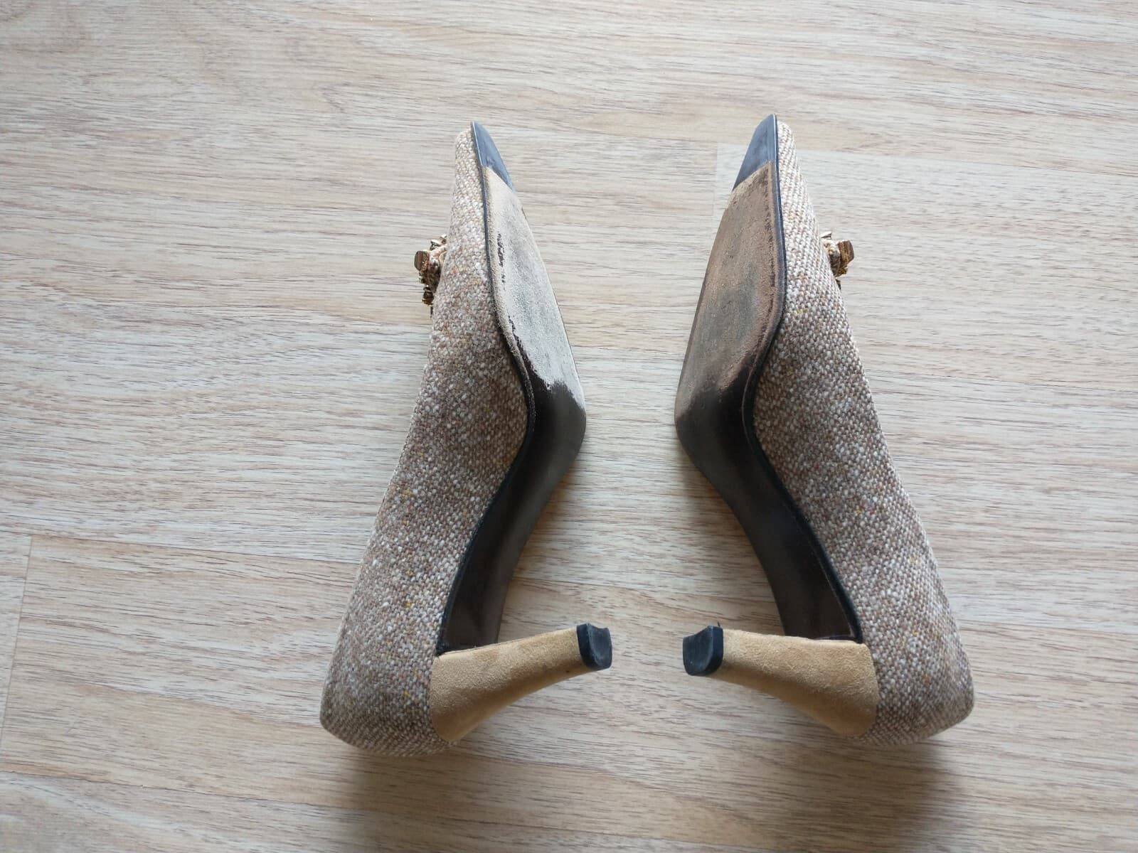 STUART WEITZMAN Tan Tweed Bejeweled Pumps Evening Shoes Embellished Women US5M - Thumbnail 6