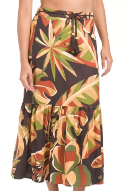 NWT House of Harlow 1960 Linen Blend Tiered Maxi Skirt Pull On Belt Tropical M - Thumbnail 2