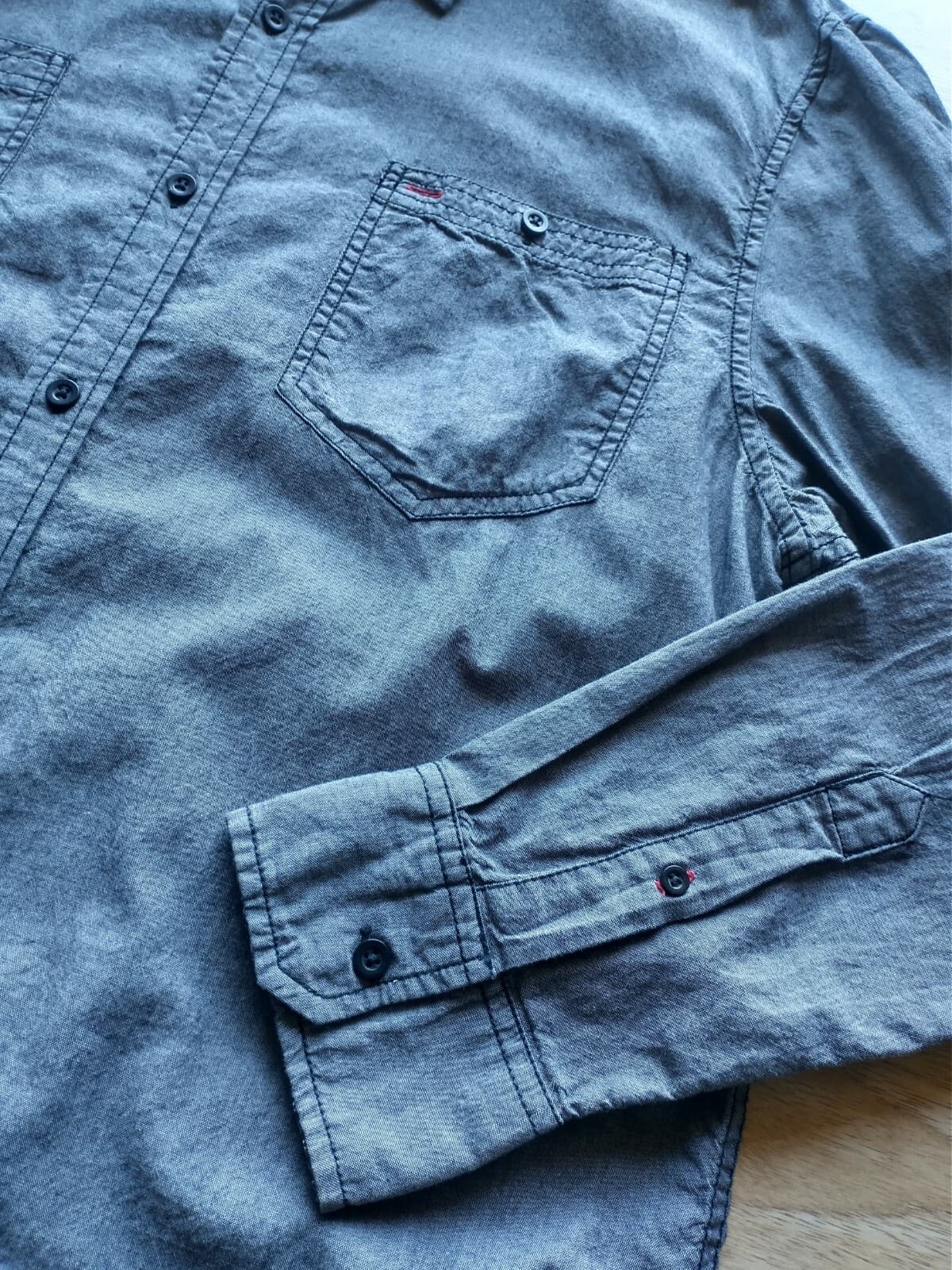 Authentic Icon Men Cotton Chambray Shirt Long Sleeve Graphic Blue Sz.XXL - Thumbnail 4