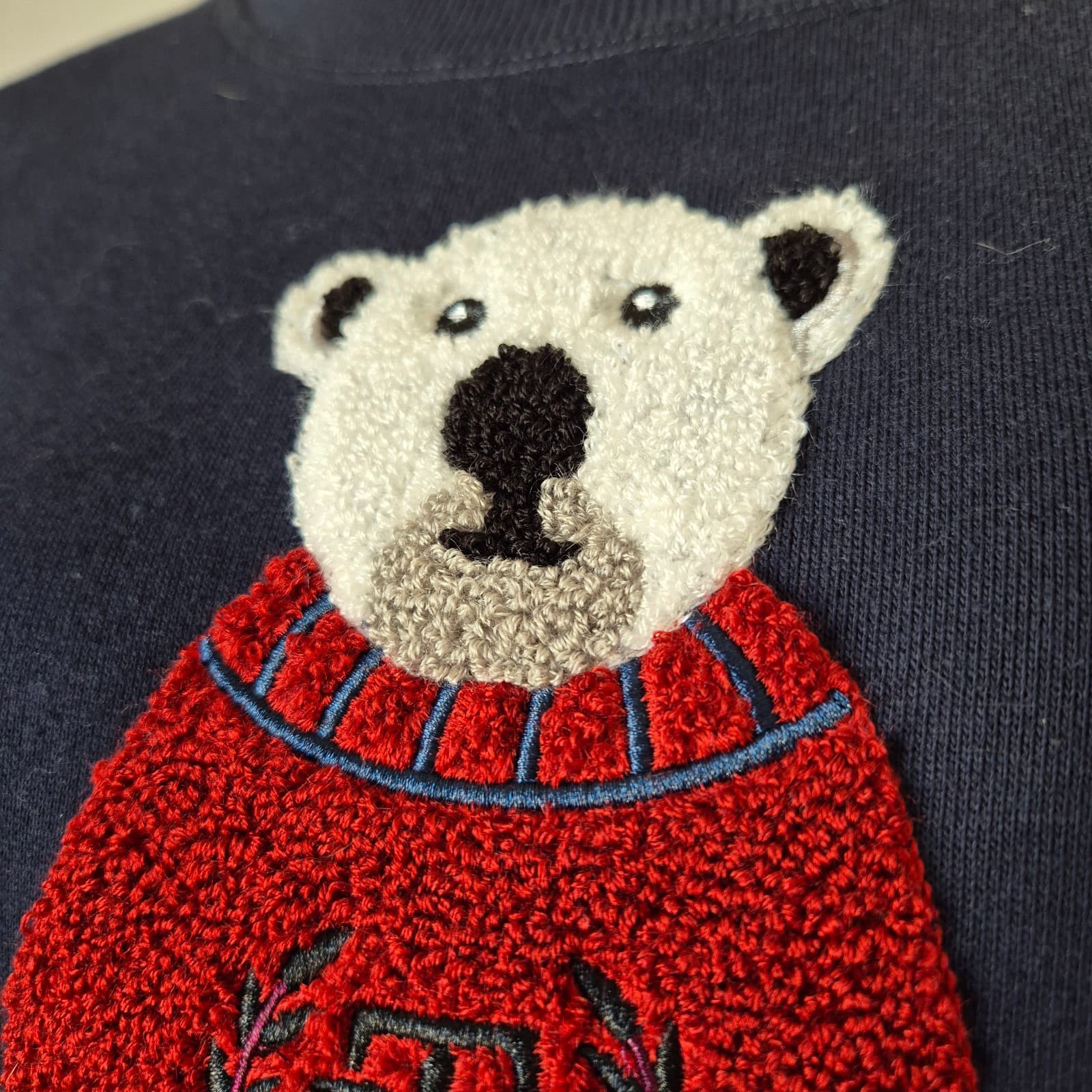 Tommy Hilfiger Polar Bear Embroidered Terry Knit Crewneck Sweatshirt Blue S/M - Thumbnail 5