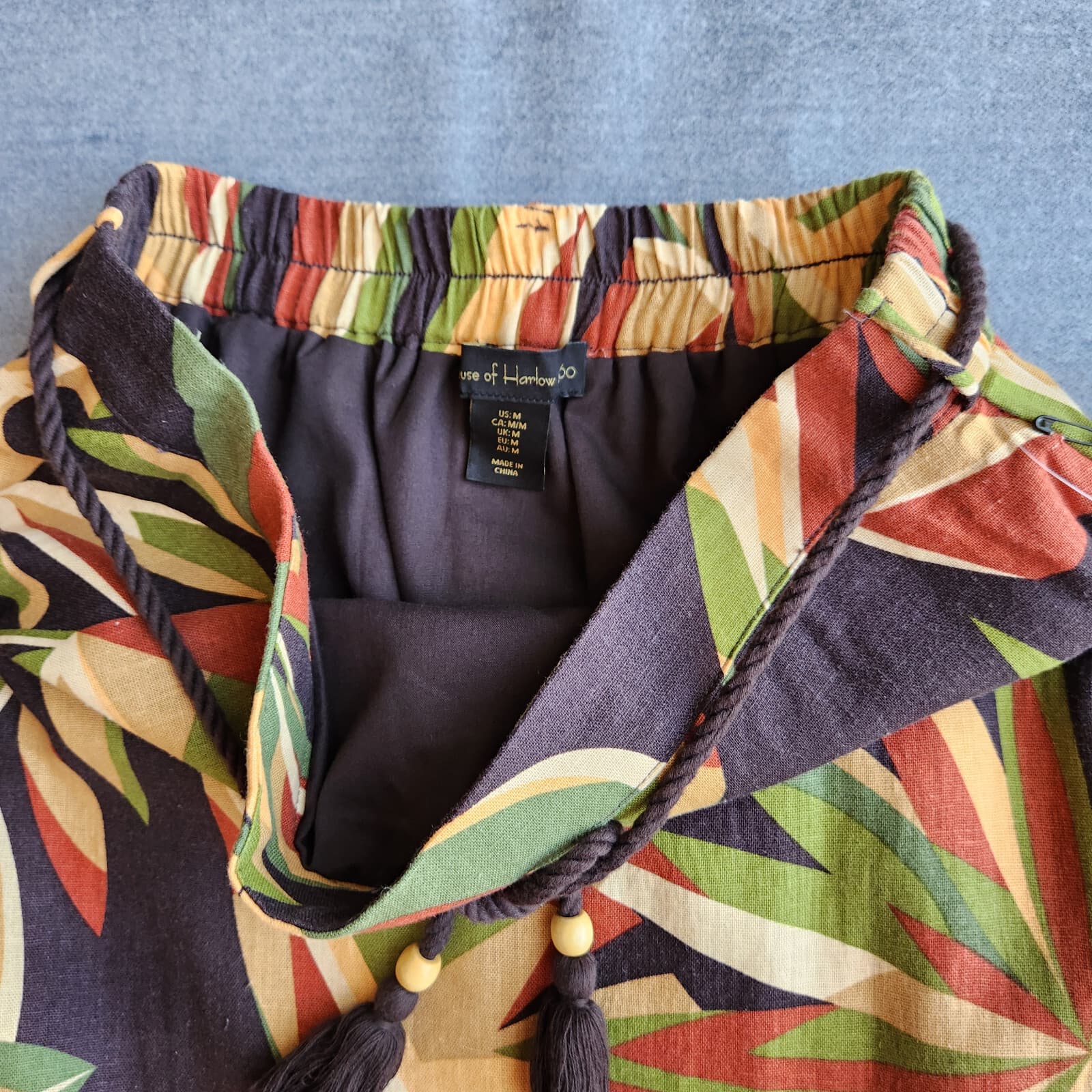 NWT House of Harlow 1960 Linen Blend Tiered Maxi Skirt Pull On Belt Tropical M - Thumbnail 7