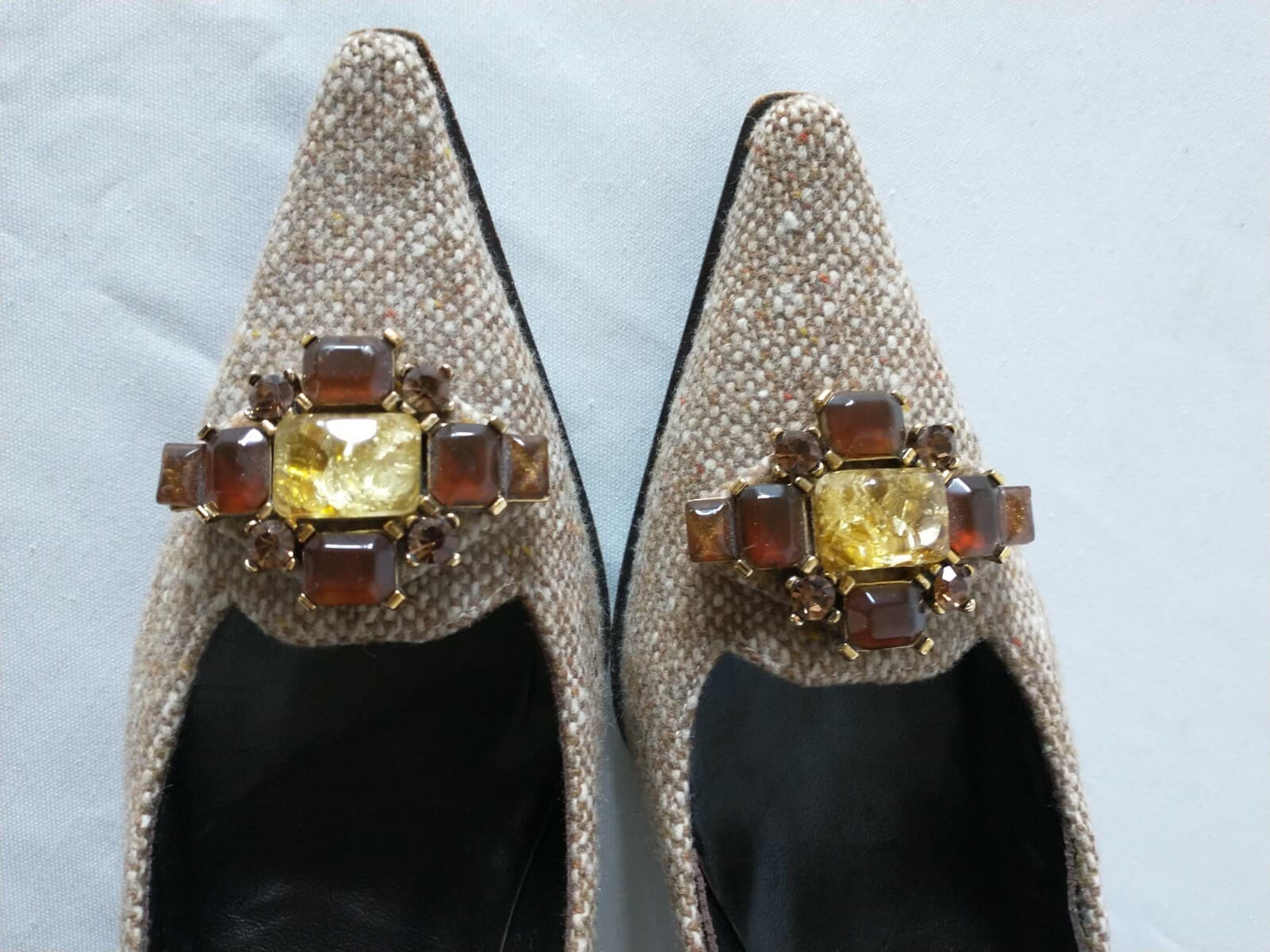 STUART WEITZMAN Tan Tweed Bejeweled Pumps Evening Shoes Embellished Women US5M - Thumbnail 4