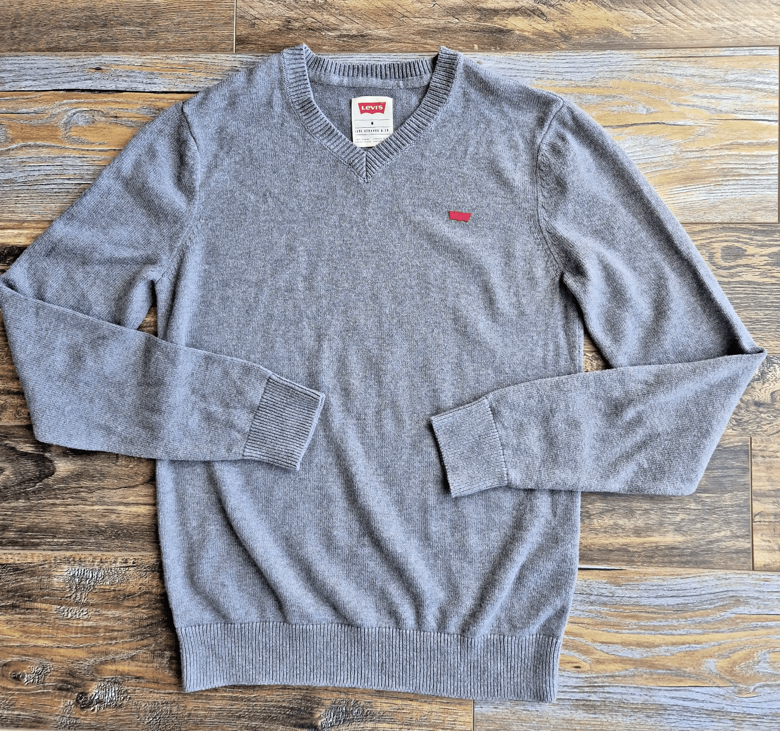 Levi's Housemark Cotton Wool V-Neck Sweater Pullover Long Sleeve Grey Men's M