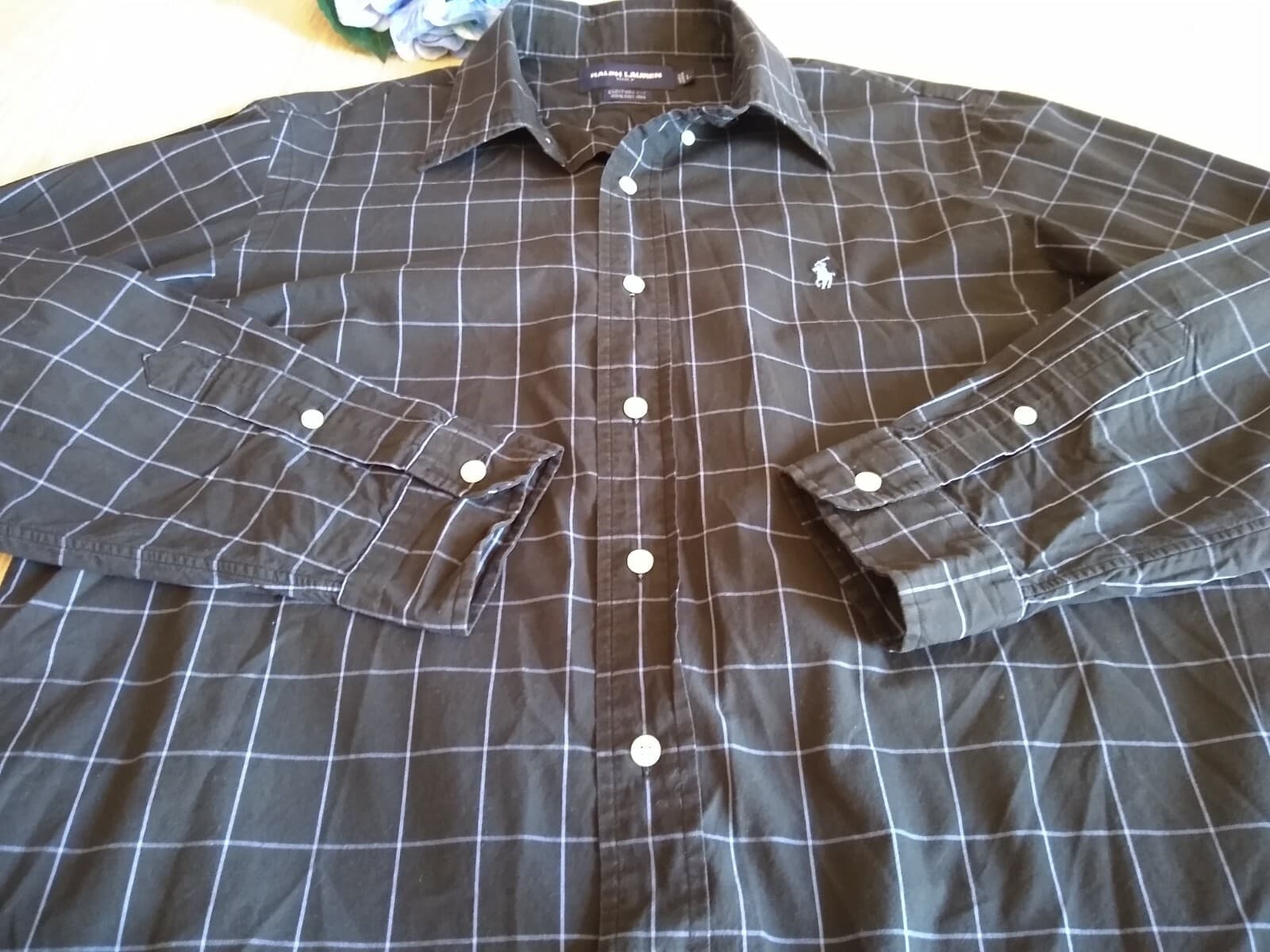 RALPH LAUREN GOLF Casual Shirt Long Sleeve Button-down Black Check Sz.L - Thumbnail 3