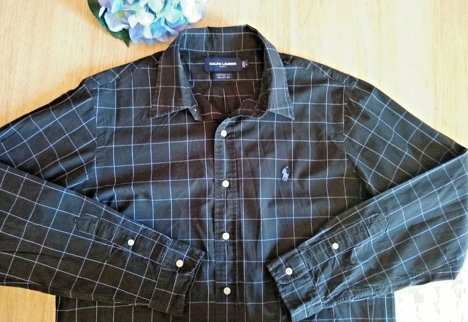 RALPH LAUREN GOLF Casual Shirt Long Sleeve Button-down Black Check Sz.L