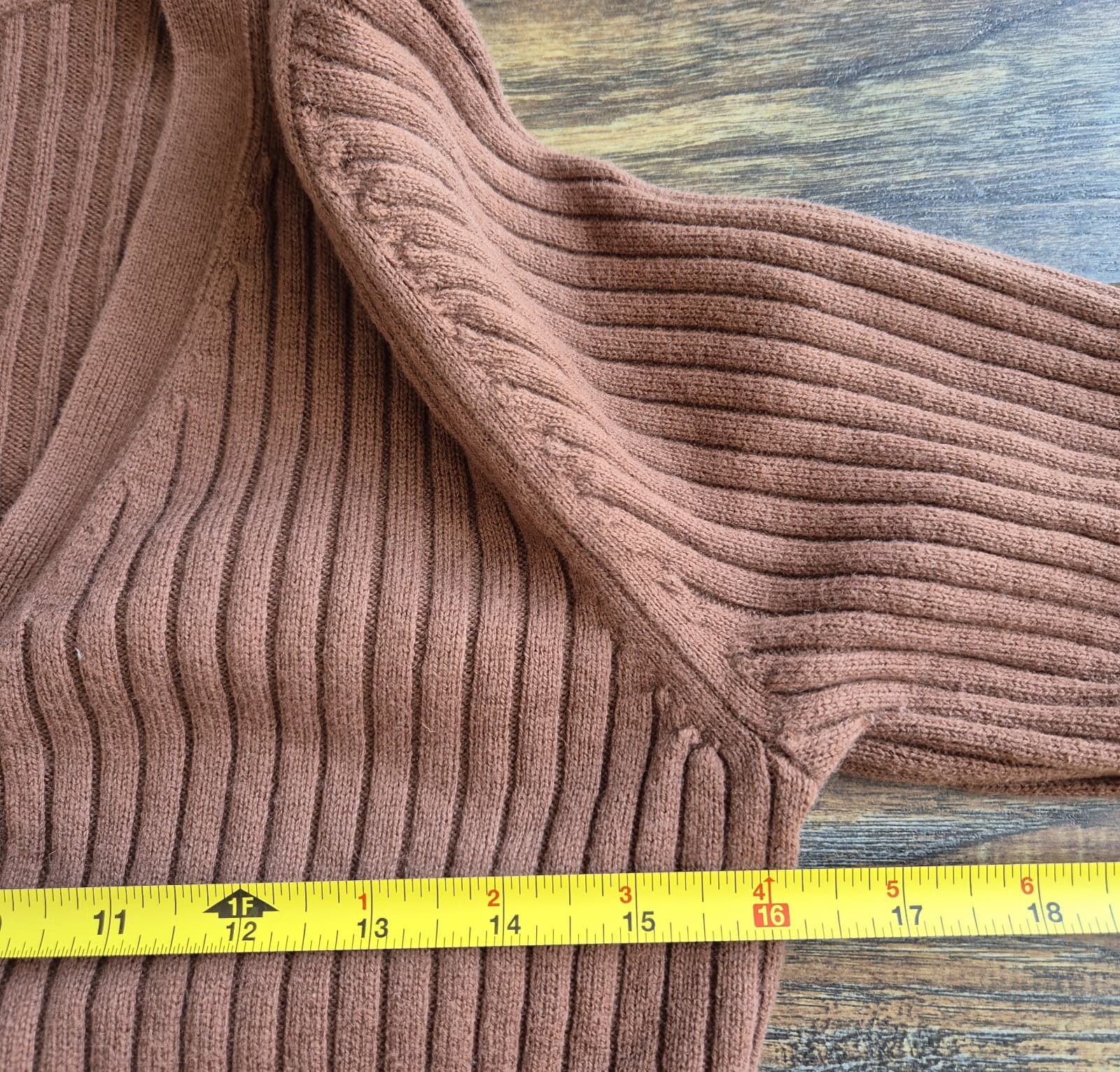 Aritzia Wilfred Size L Manila Wool Blend Ribbed Cropped Cardigan Button Brown - Thumbnail 13