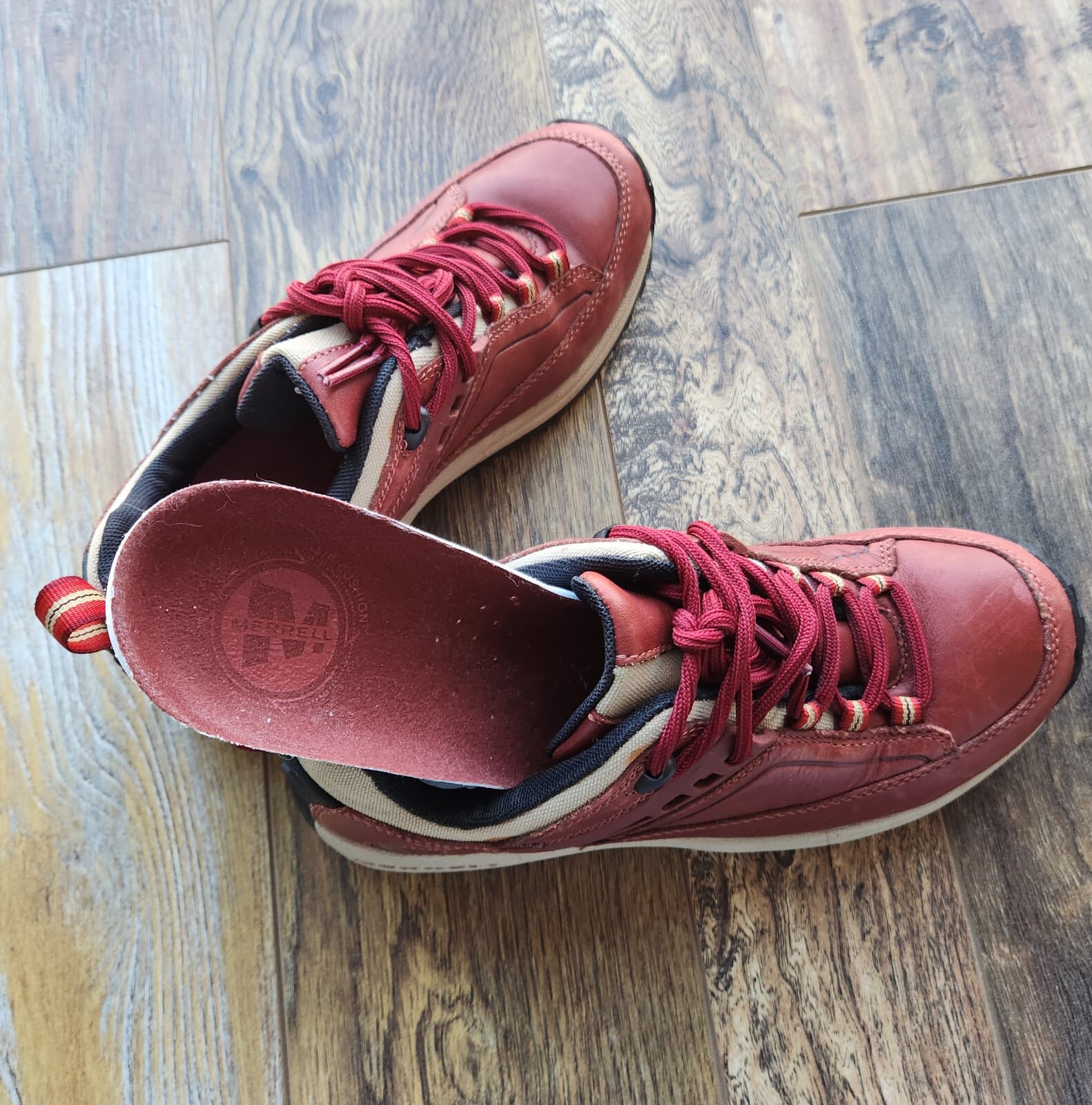 Merrell Women's 6.5 Leather Hiking Travel Shoes Air-Cushion Lace-Up Vie Red Bean - Thumbnail 9