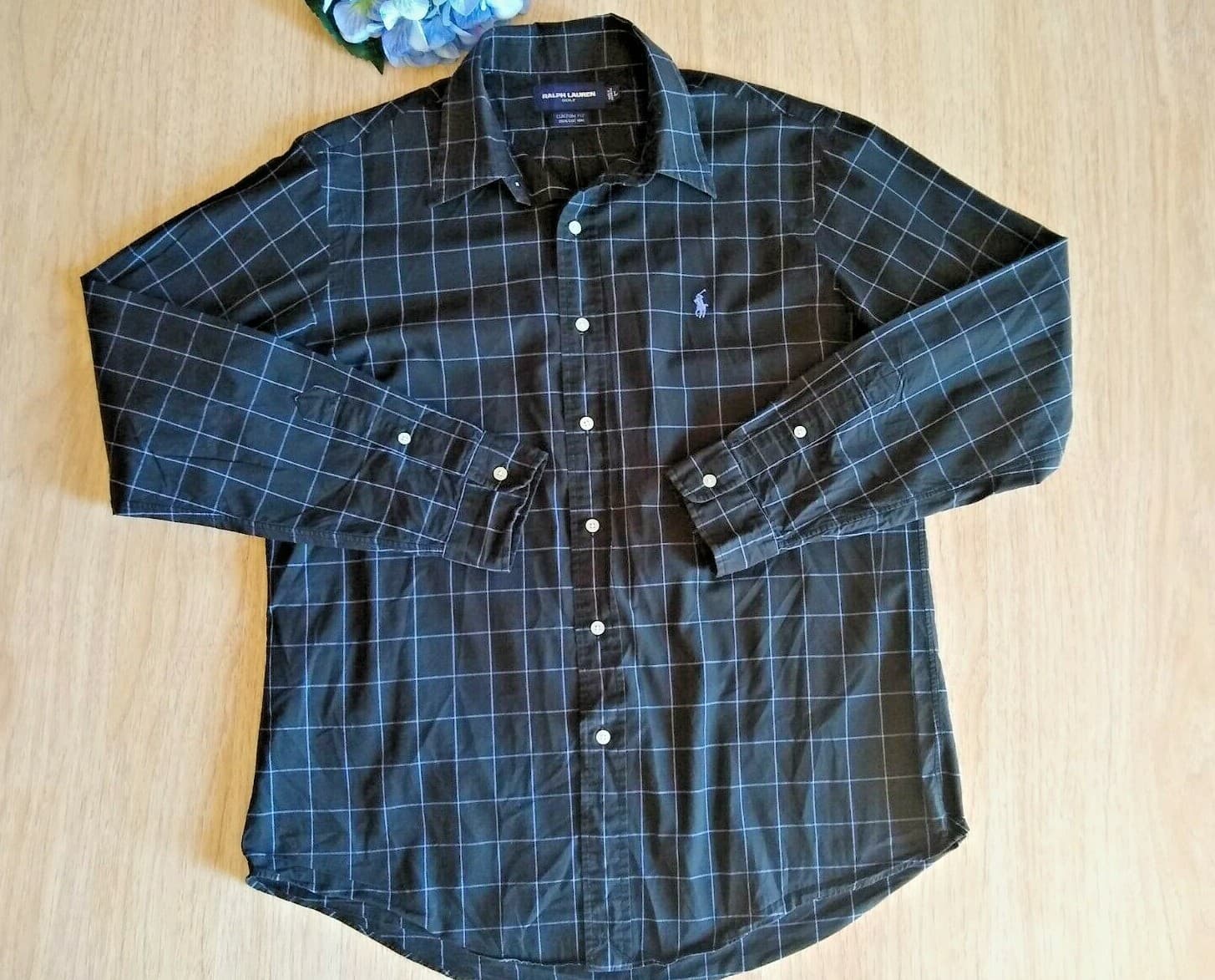 RALPH LAUREN GOLF Casual Shirt Long Sleeve Button-down Black Check Sz.L - Thumbnail 2