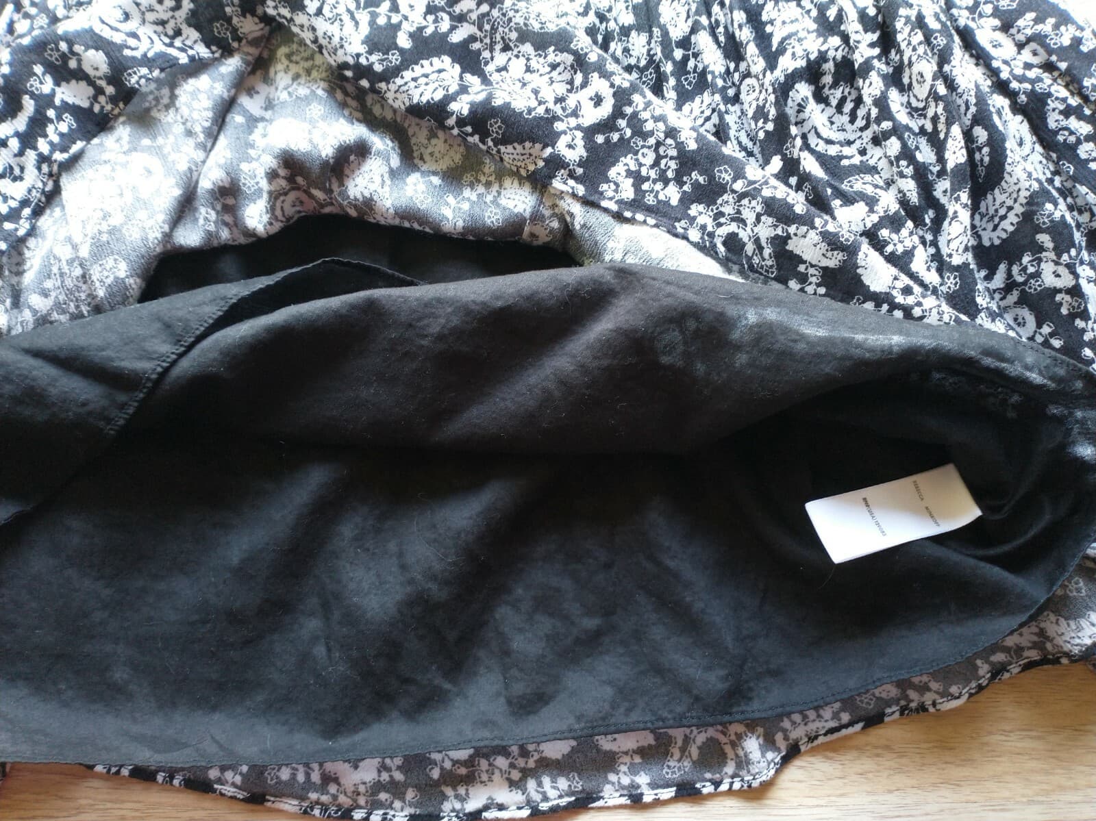 REBECCA MINKOFF Rayon Floral Boho Top Long Puff Sleeve Black White Sz.M - Thumbnail 8