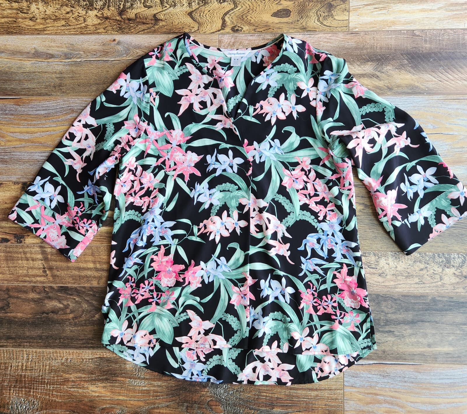 Tommy Bahama Silk Floral Tropical Tunic Top Popover 3/4 Sleeve Multicolor Sz.M - Thumbnail 6