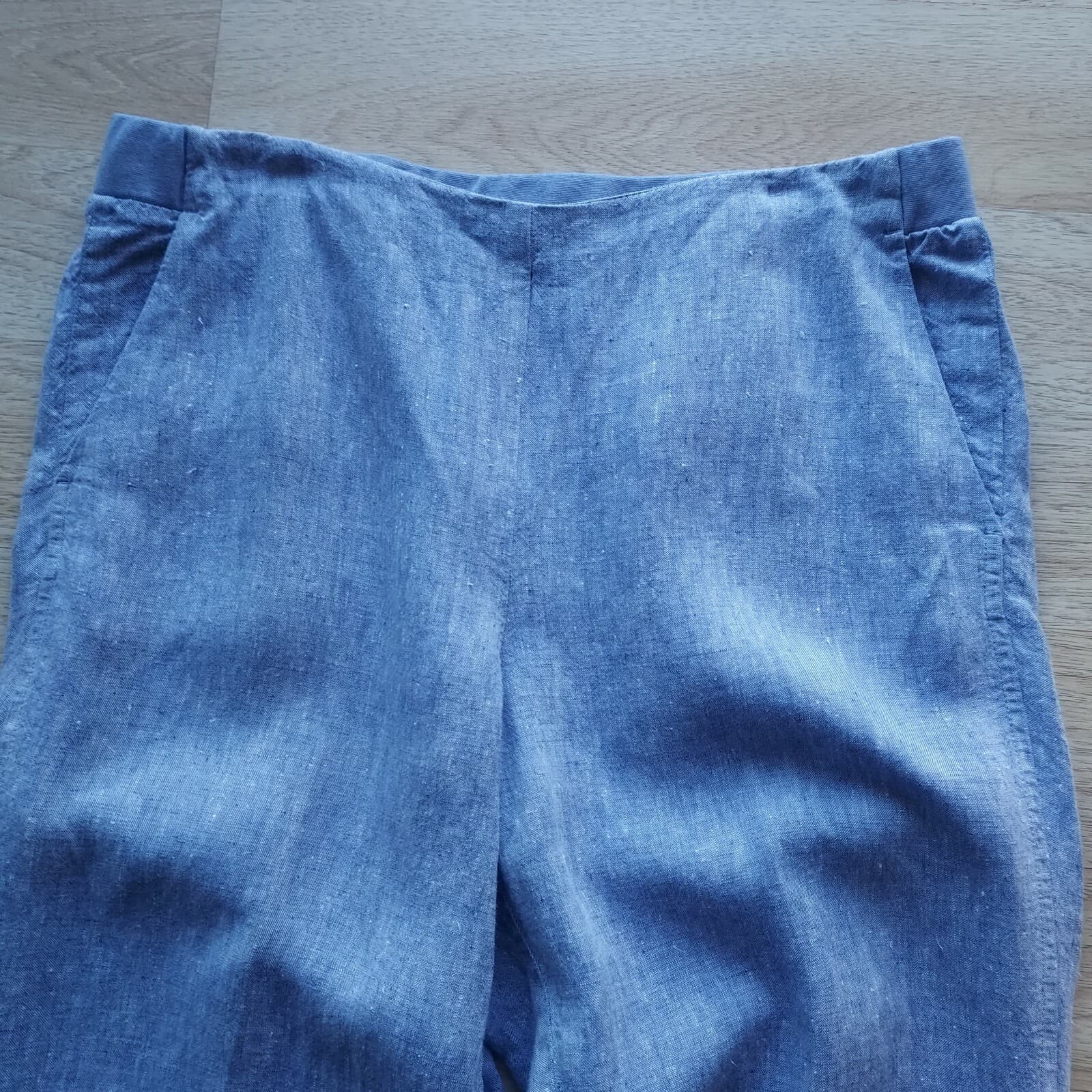 J.Jill Love Linen Slim Leg Crop Pants Pull-On Elastic Waist Pocket Blue Women M - Thumbnail 3
