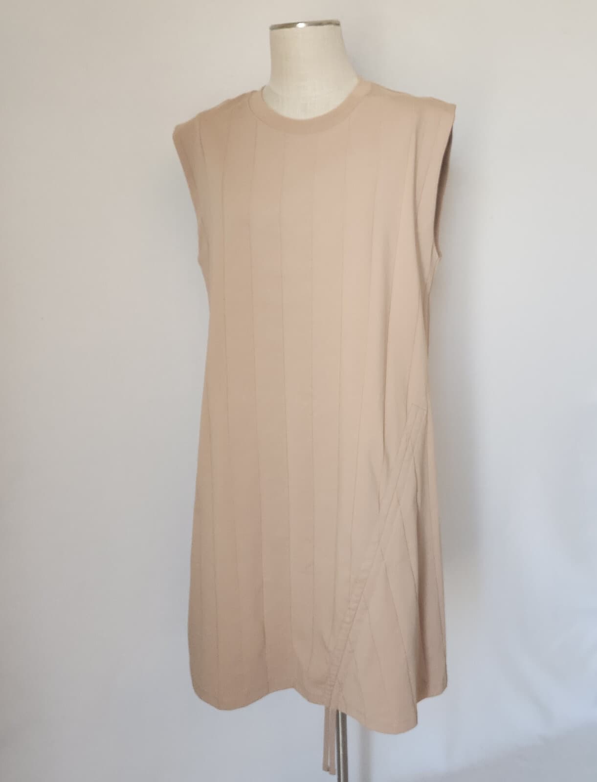 NWT NIKE JORDAN Jumpman Tank Dress Ruching-Lace Hem Pocket Crew Neck Beige Sz.L
