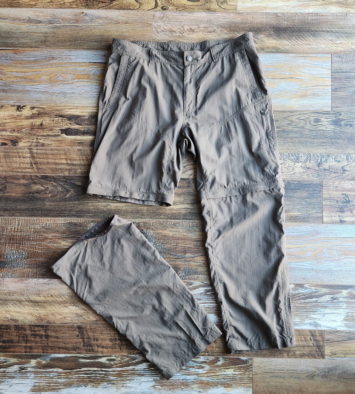 The North Face Men's 38 Hiking Convertible Zip-Off Shorts Pants Pocket Olive