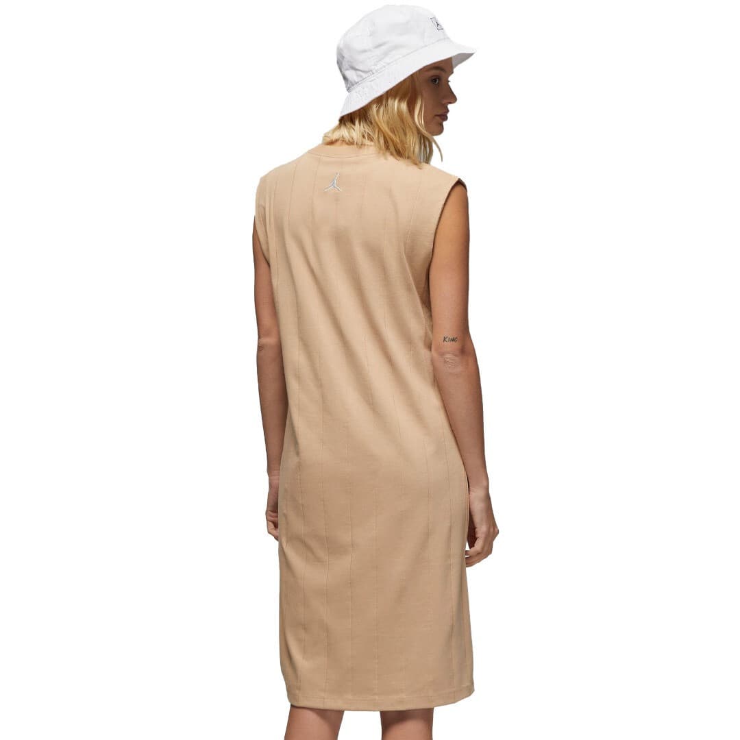 NWT NIKE JORDAN Jumpman Tank Dress Ruching-Lace Hem Pocket Crew Neck Beige Sz.L - Thumbnail 8