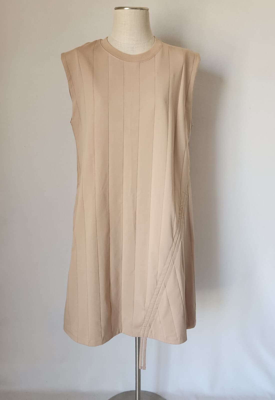 NWT NIKE JORDAN Jumpman Tank Dress Ruching-Lace Hem Pocket Crew Neck Beige Sz.L - Thumbnail 7