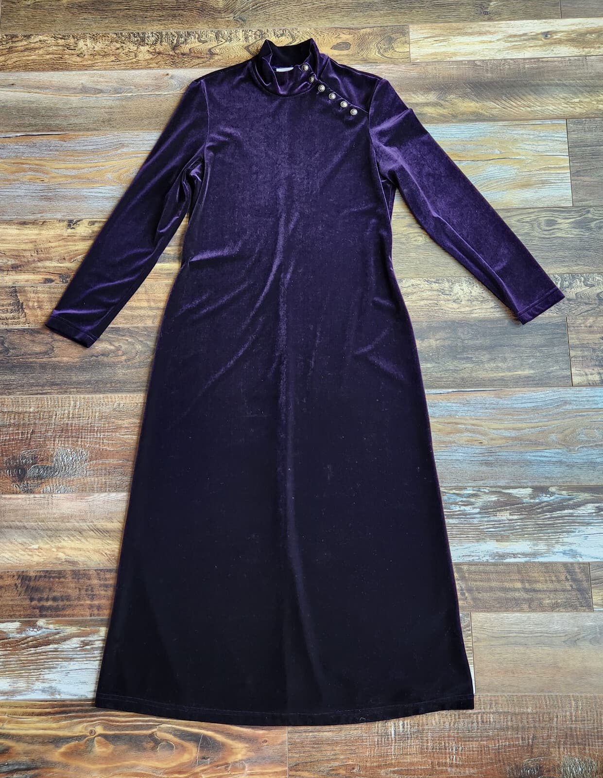 Vintage Coldwater Creek Velvet Evening Party Maxi Dress Mockneck Purple Bust 40" - Thumbnail 8