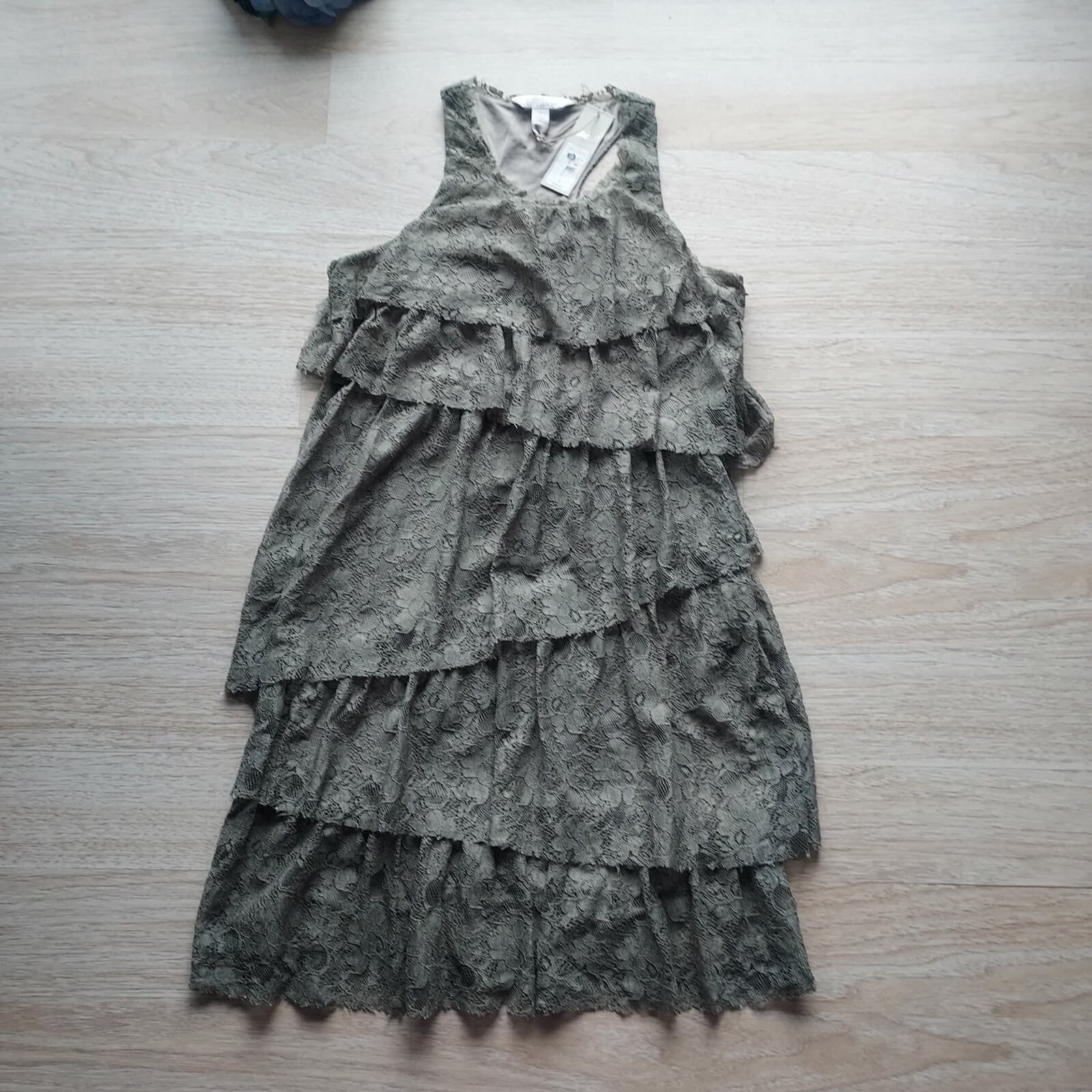 NWT Banana Republic Heritage Lace Ruffle Tiered Dress Sleeveless Green Sz.6 $150 - Thumbnail 6