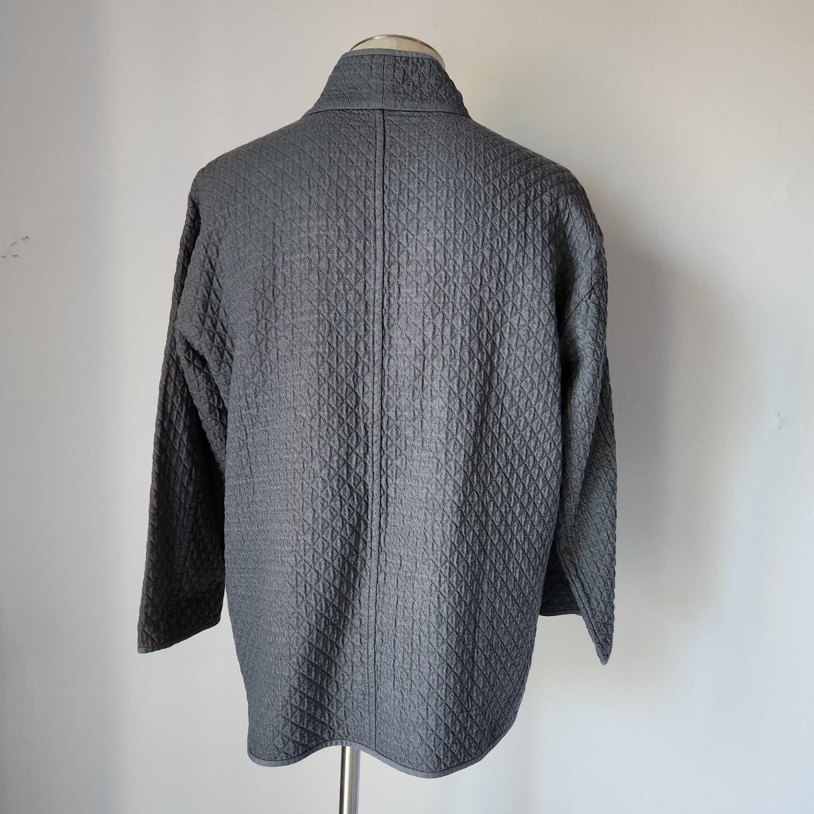 EILEEN FISHER Quitled Diamond Textured Jacket Snap Pocket Cotton Blue-Grey Sz.S - Thumbnail 4