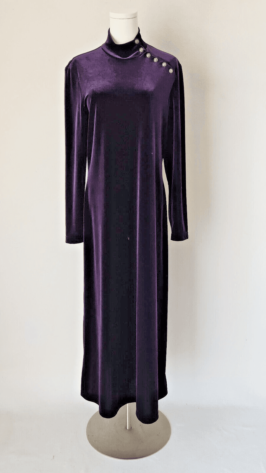 Vintage Coldwater Creek Velvet Evening Party Maxi Dress Mockneck Purple Bust 40"