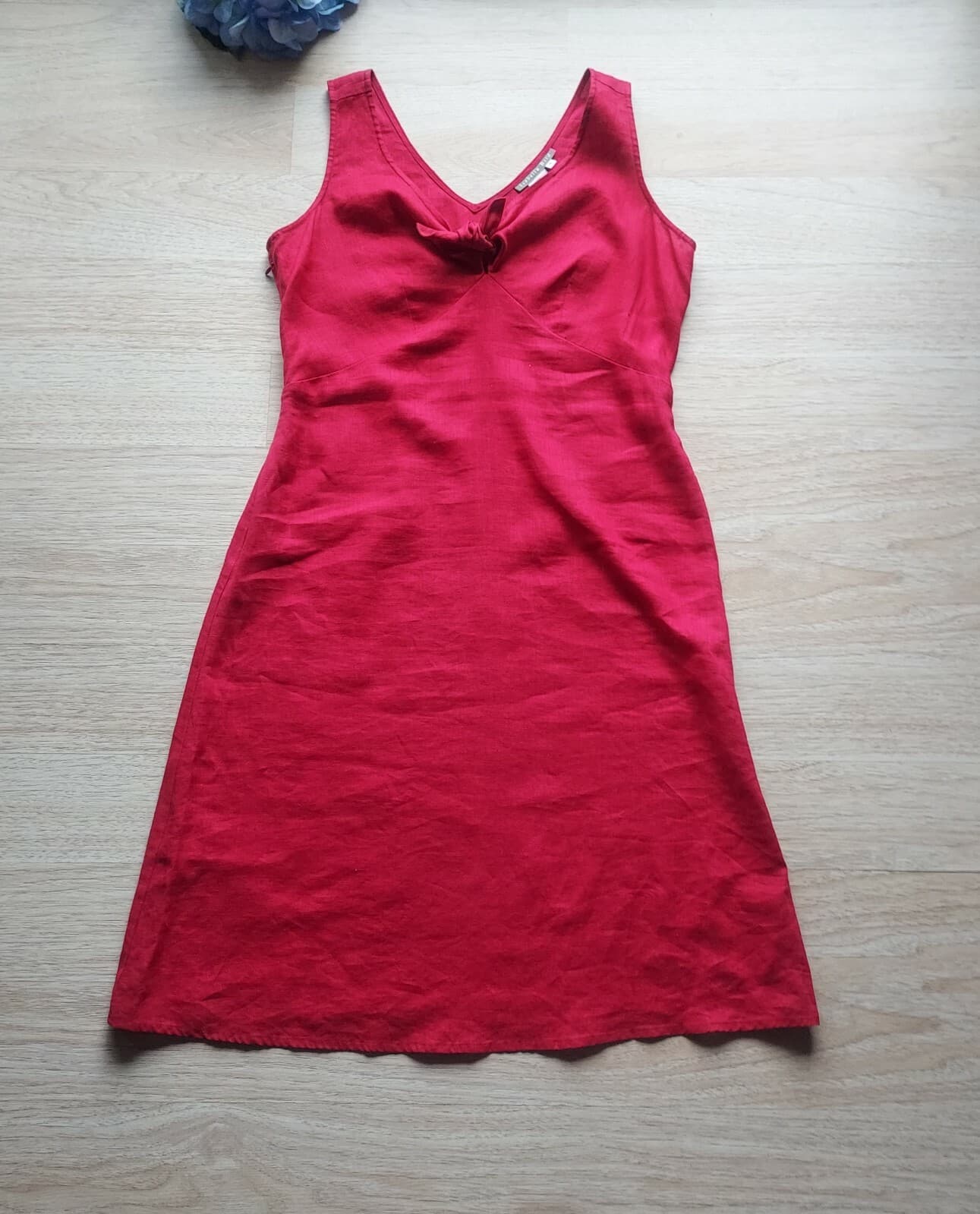 Isabella Bird 100% Linen Tie-Neck Midi Sheath Dress Sleeveless Zip Red Women 4 - Thumbnail 3