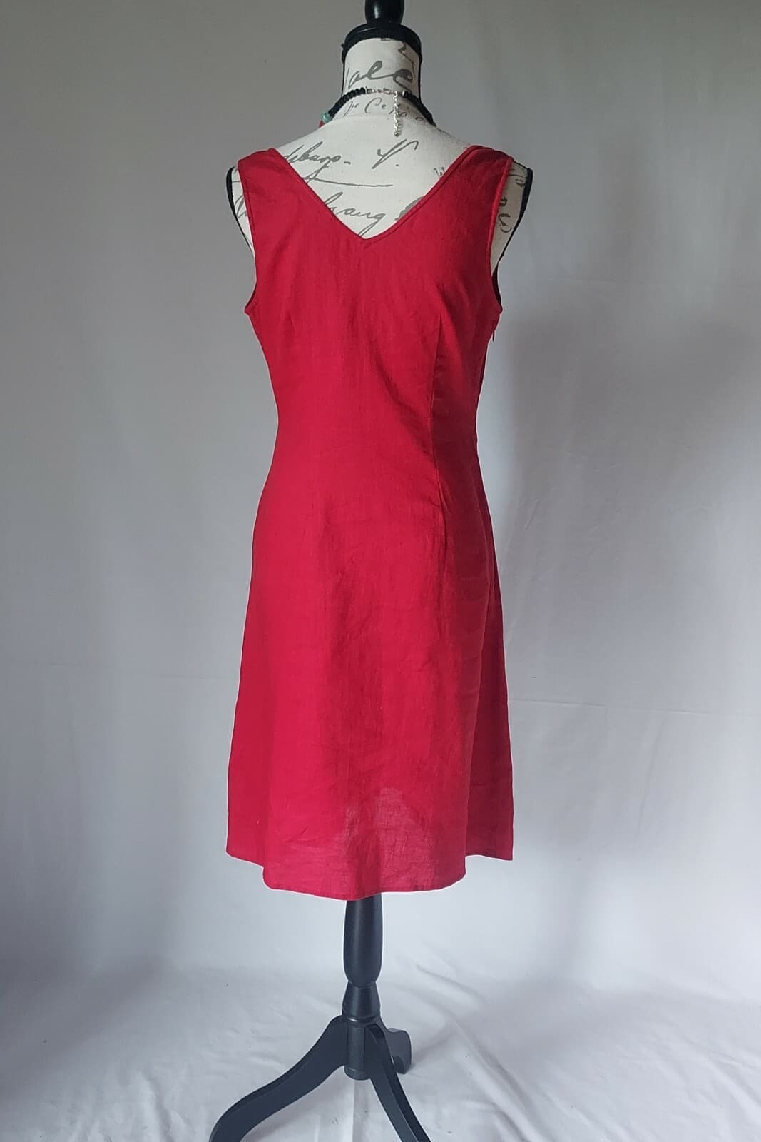 Isabella Bird 100% Linen Tie-Neck Midi Sheath Dress Sleeveless Zip Red Women 4 - Thumbnail 7