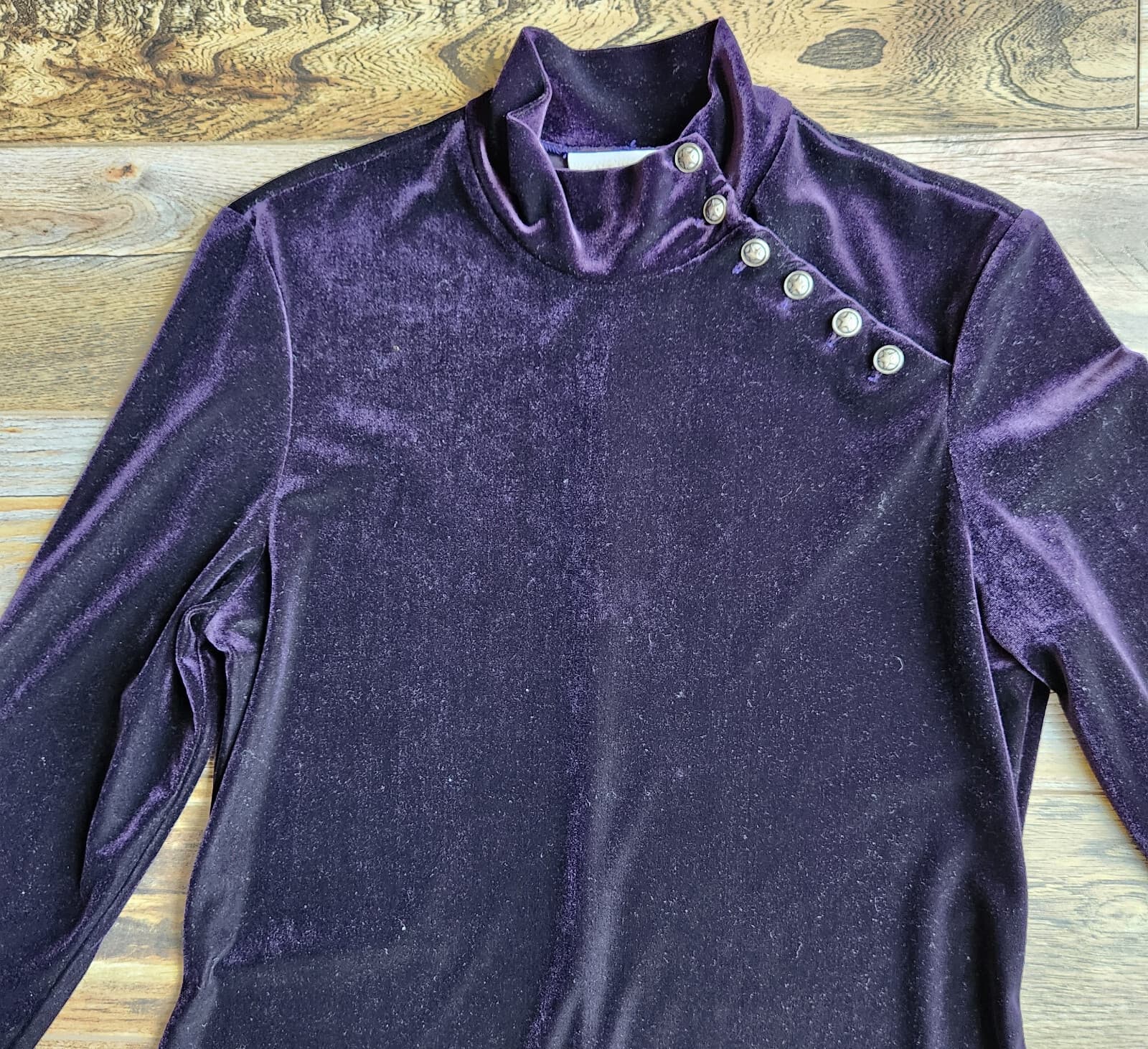 Vintage Coldwater Creek Velvet Evening Party Maxi Dress Mockneck Purple Bust 40" - Thumbnail 9