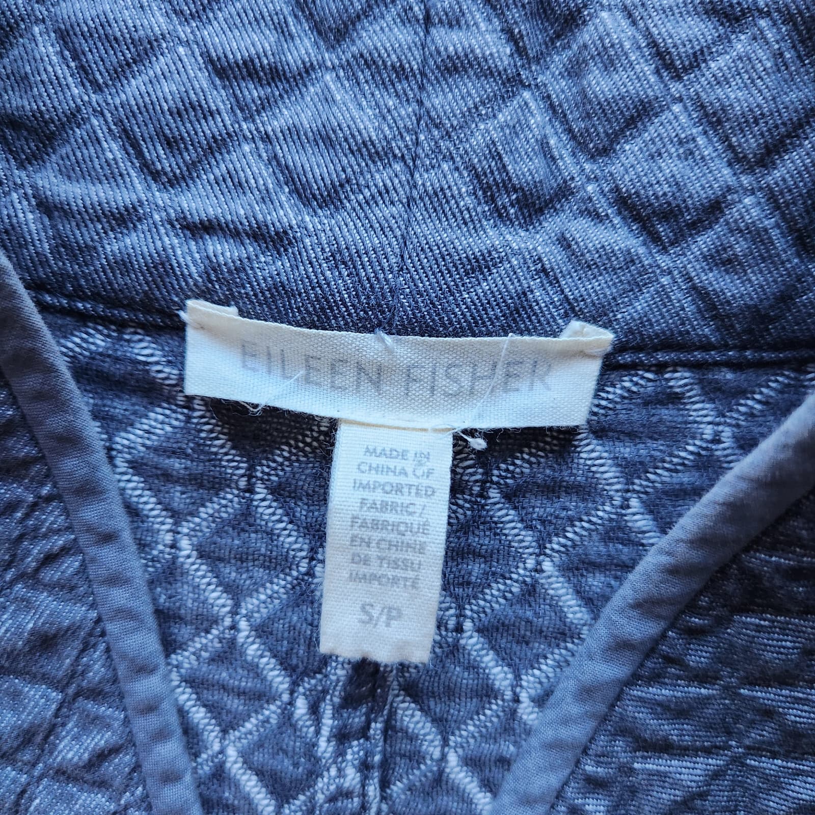 EILEEN FISHER Quitled Diamond Textured Jacket Snap Pocket Cotton Blue-Grey Sz.S - Thumbnail 6