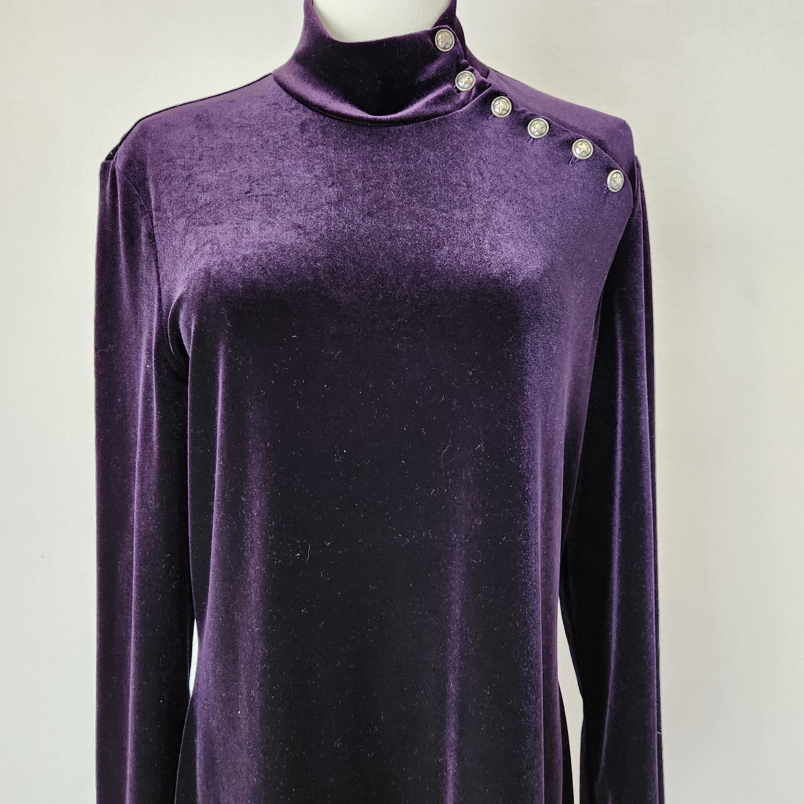 Vintage Coldwater Creek Velvet Evening Party Maxi Dress Mockneck Purple Bust 40" - Thumbnail 2